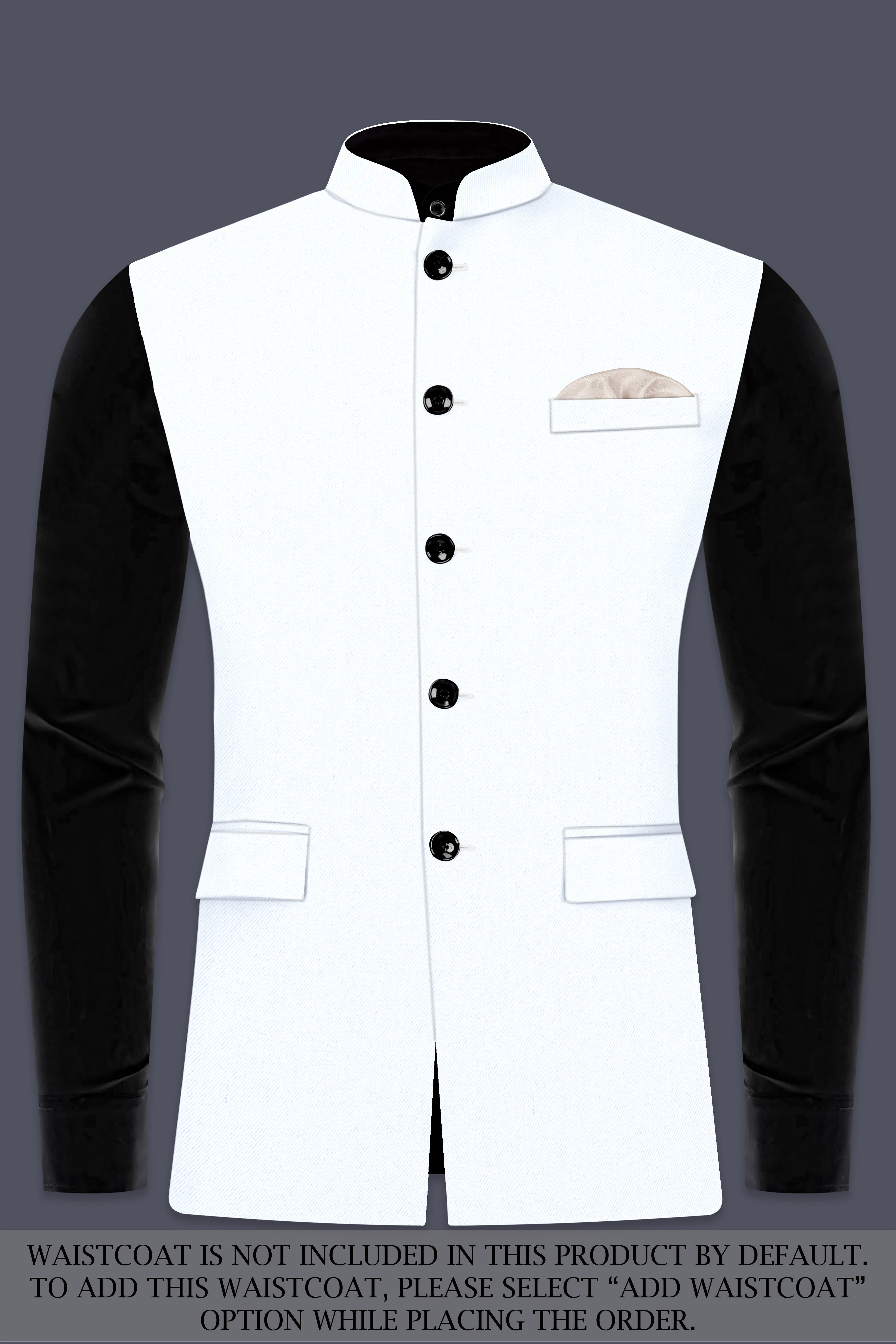 Bright White Solid Wool Rich Bandhgala Stretchable traveler Suit