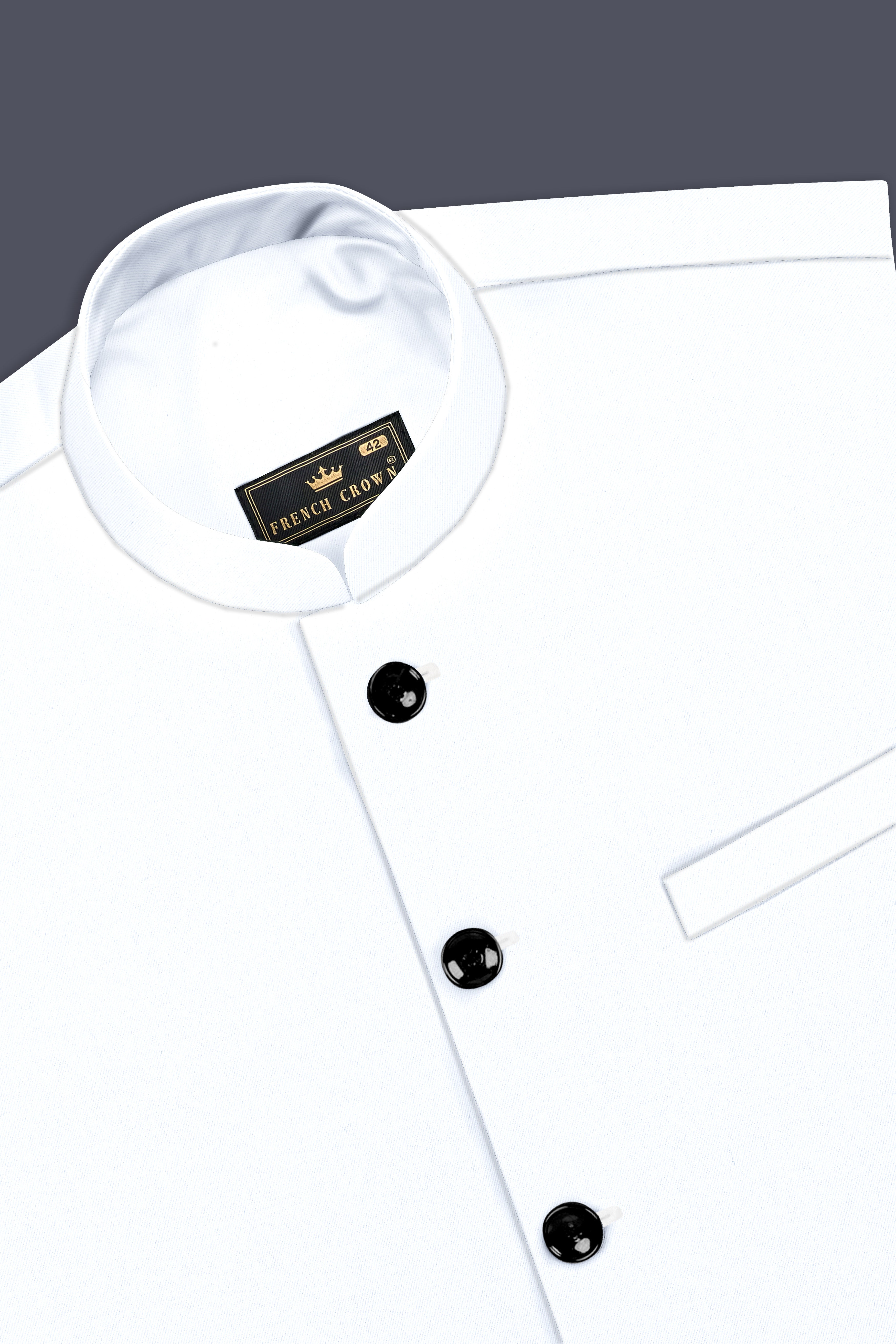 Bright White Solid Wool Rich Bandhgala Stretchable traveler Suit