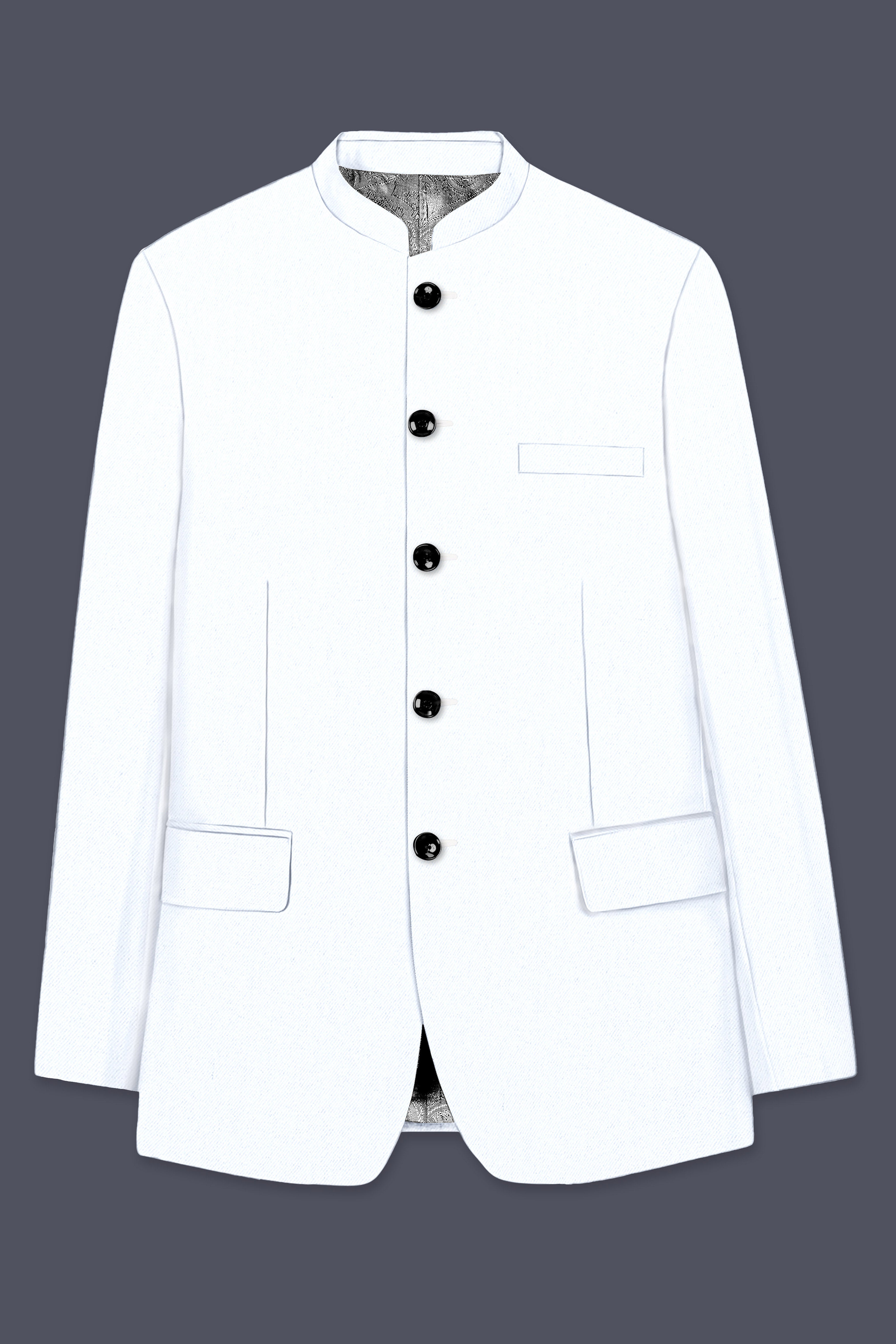 Bright White Solid Wool Rich Bandhgala Stretchable traveler Suit