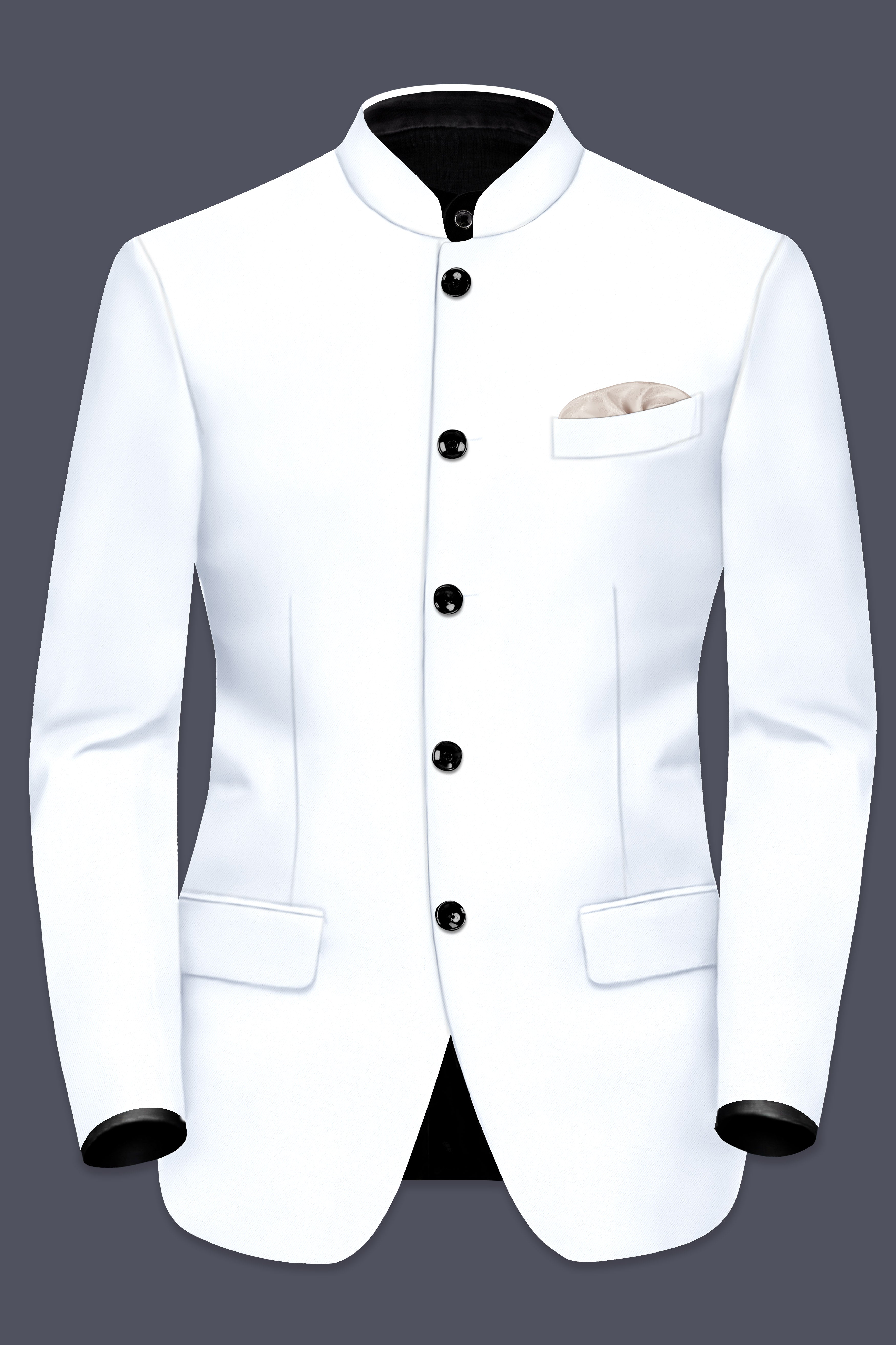 Bright White Solid Wool Rich Bandhgala Stretchable traveler Suit