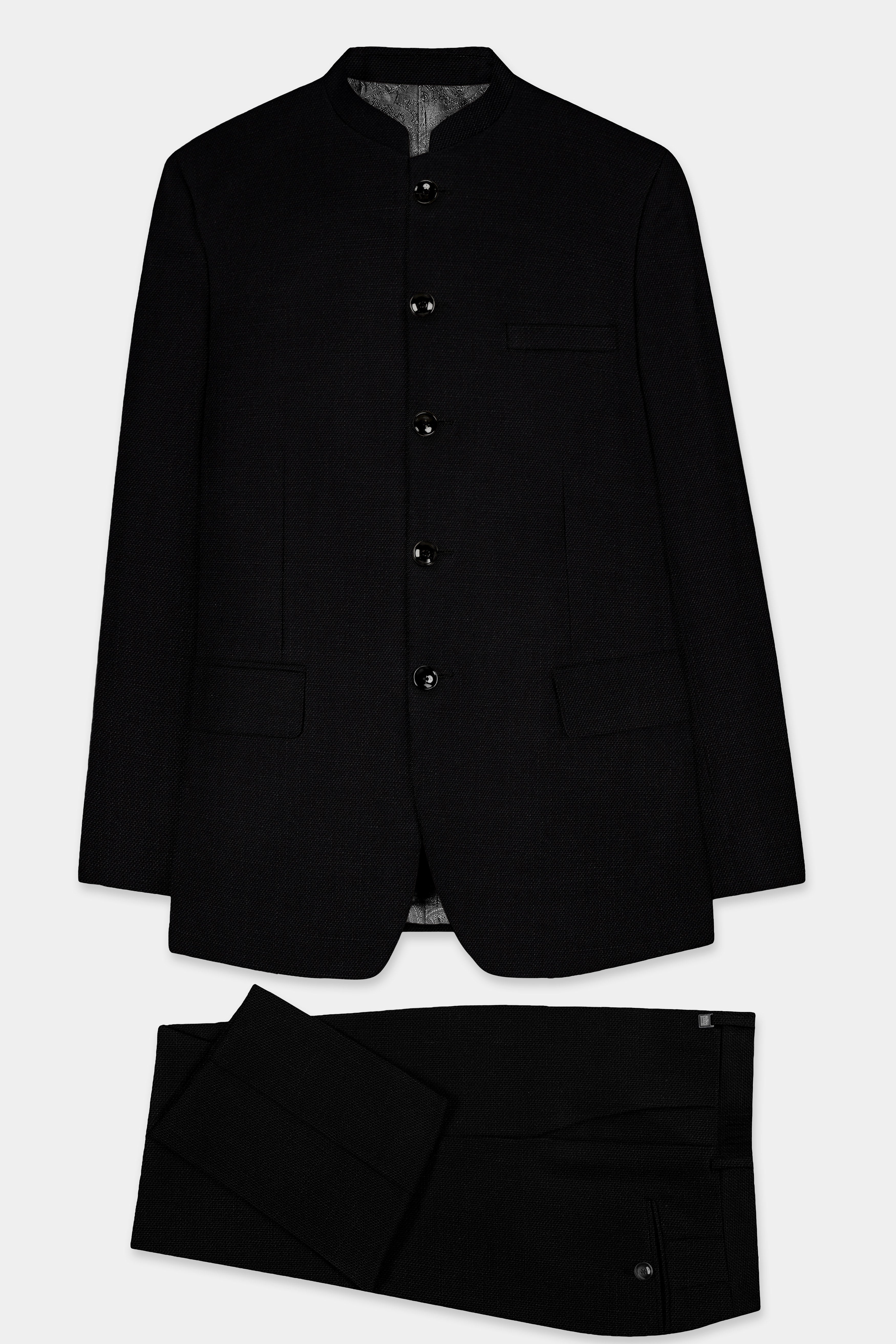 Jade Black Solid Bandhgala Luxurious Linen Suit