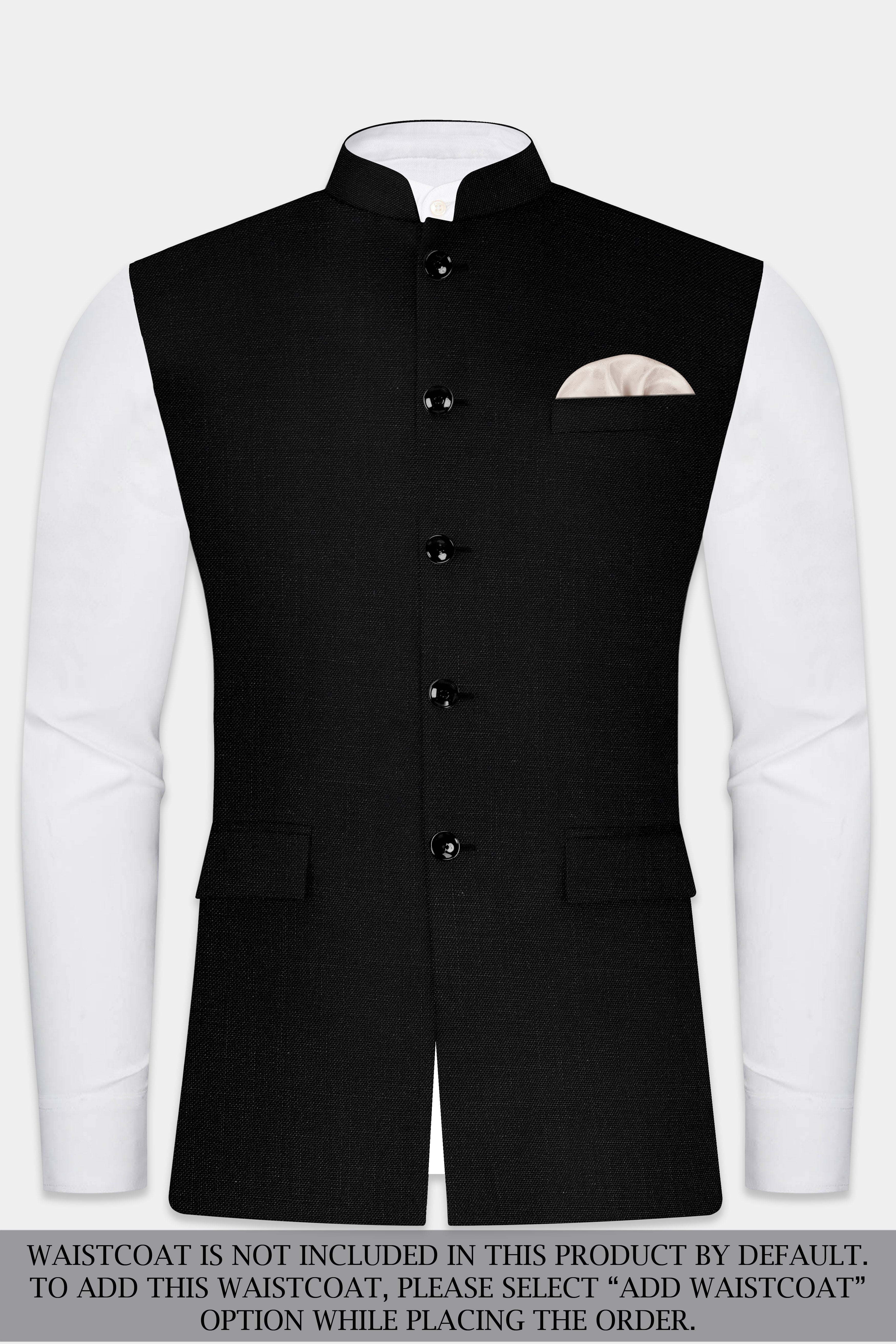 Jade Black Solid Bandhgala Luxurious Linen Suit