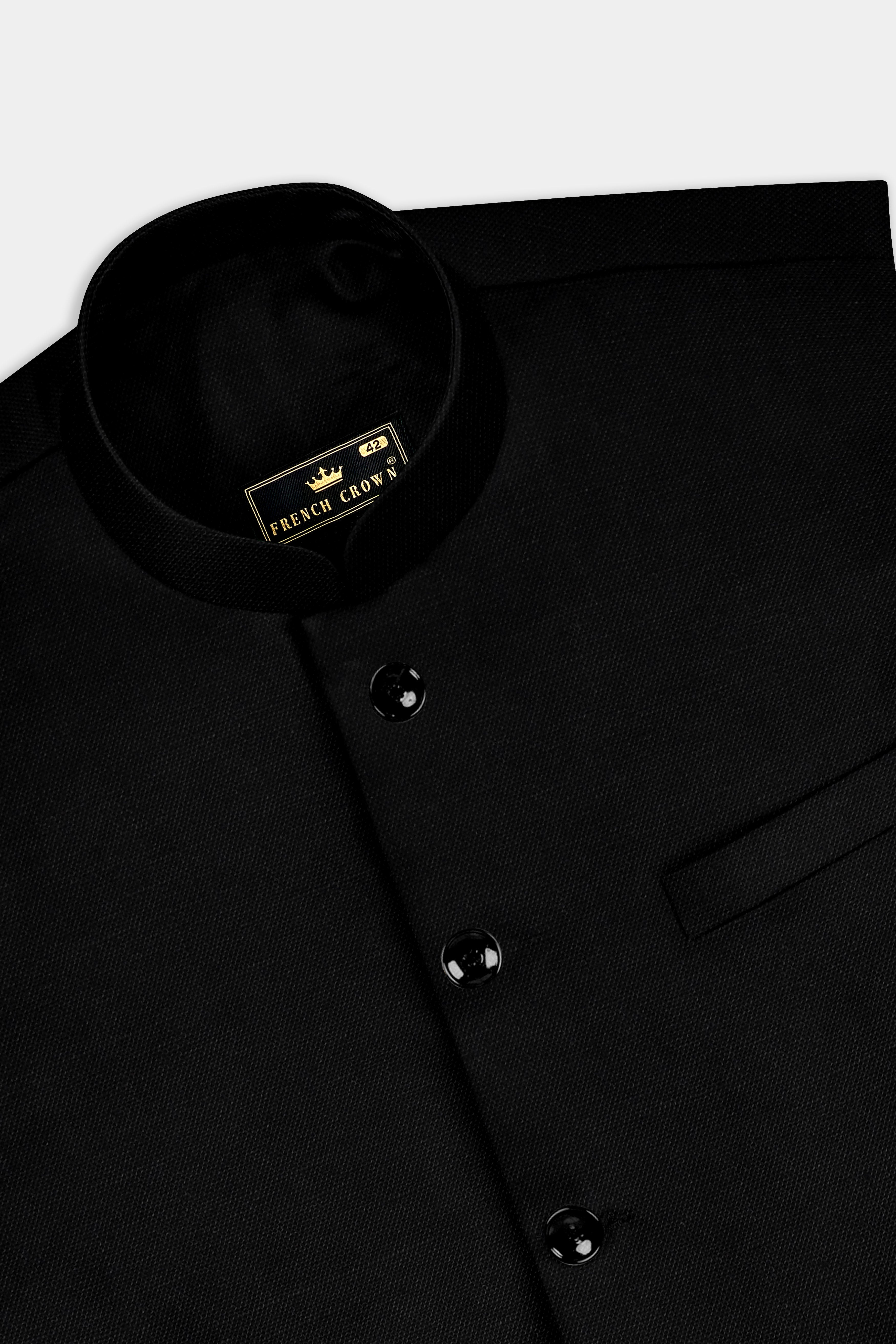 Jade Black Solid Bandhgala Luxurious Linen Suit