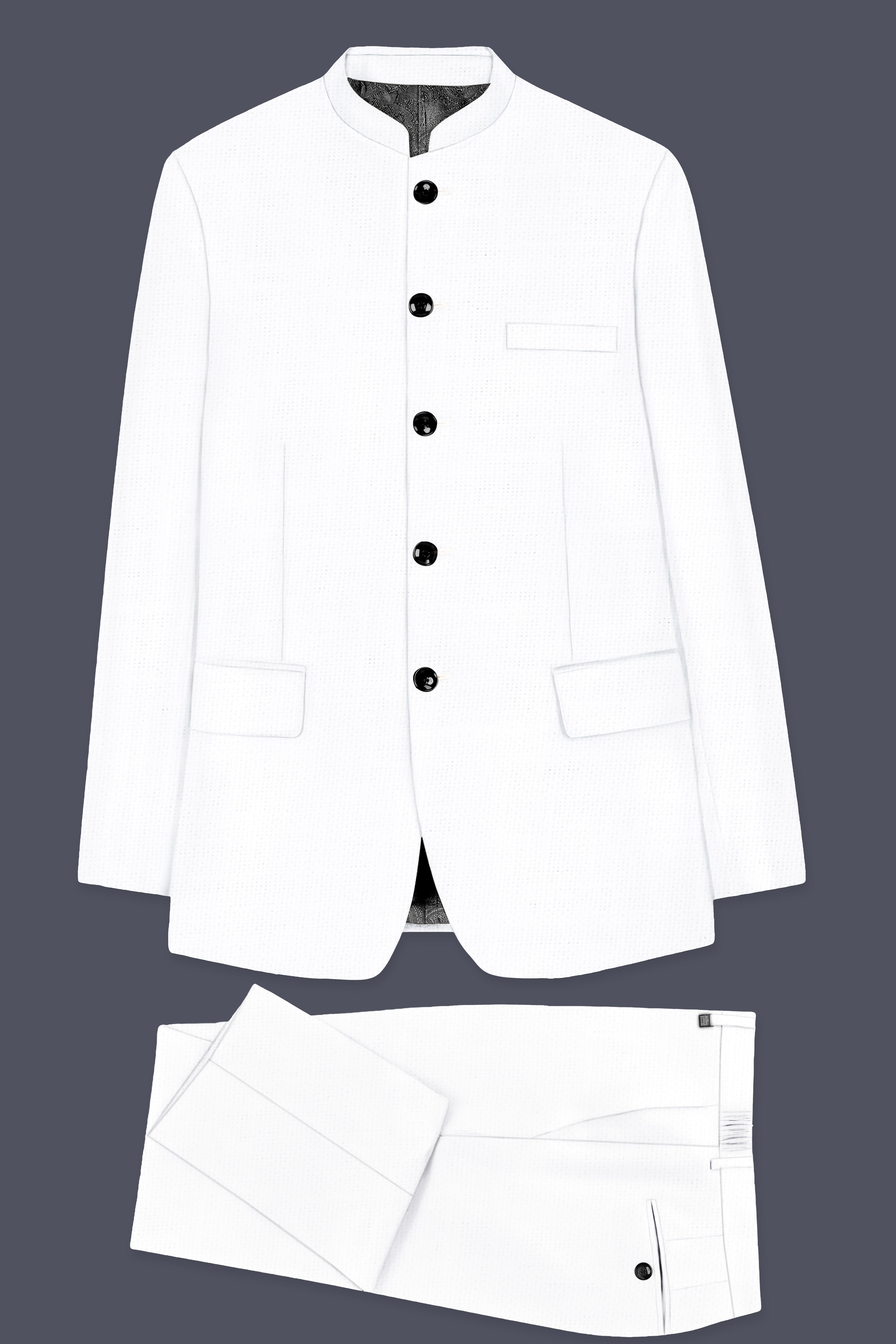Bright White Solid Bandhgala Luxurious Linen Suit