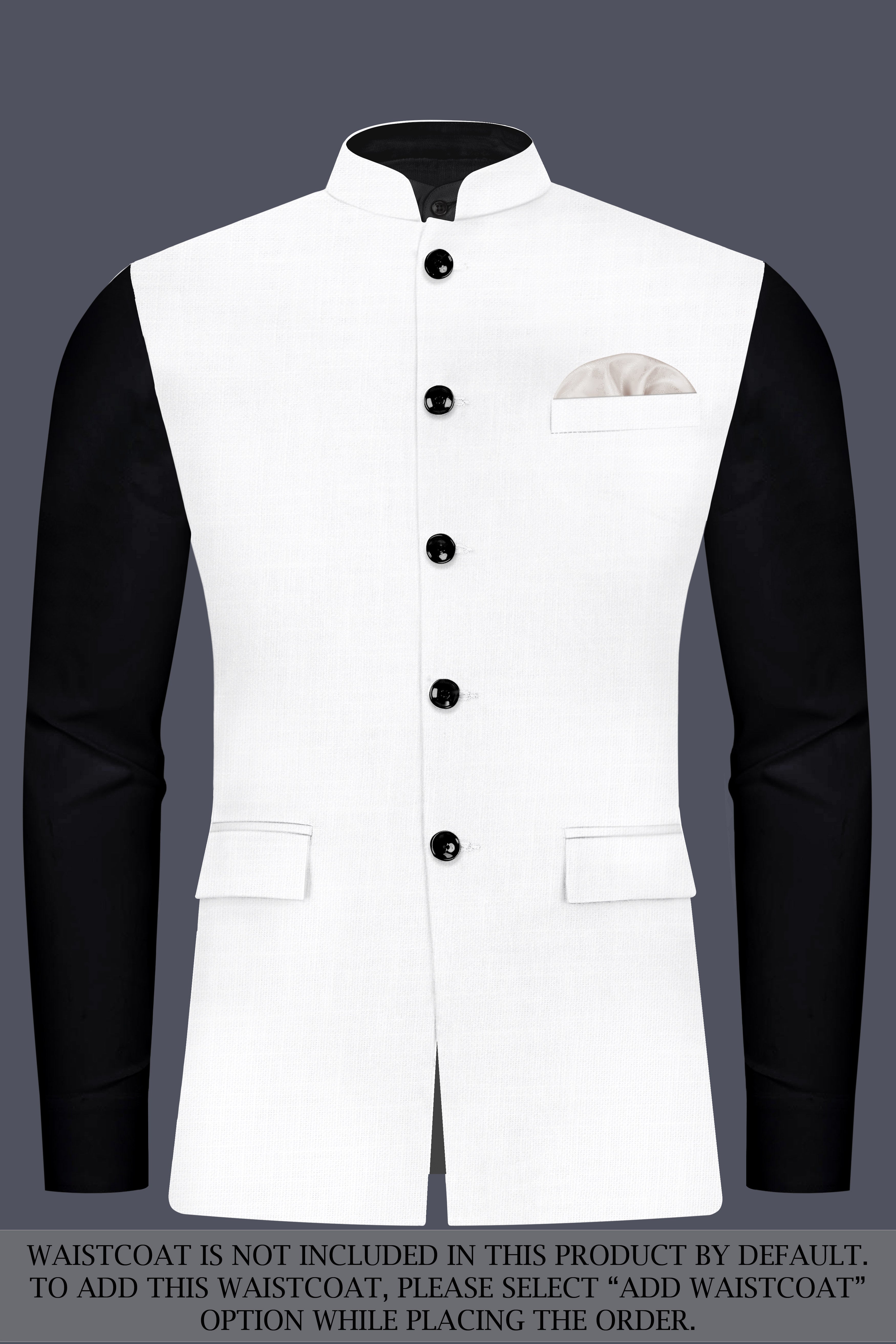 Bright White Solid Bandhgala Luxurious Linen Suit