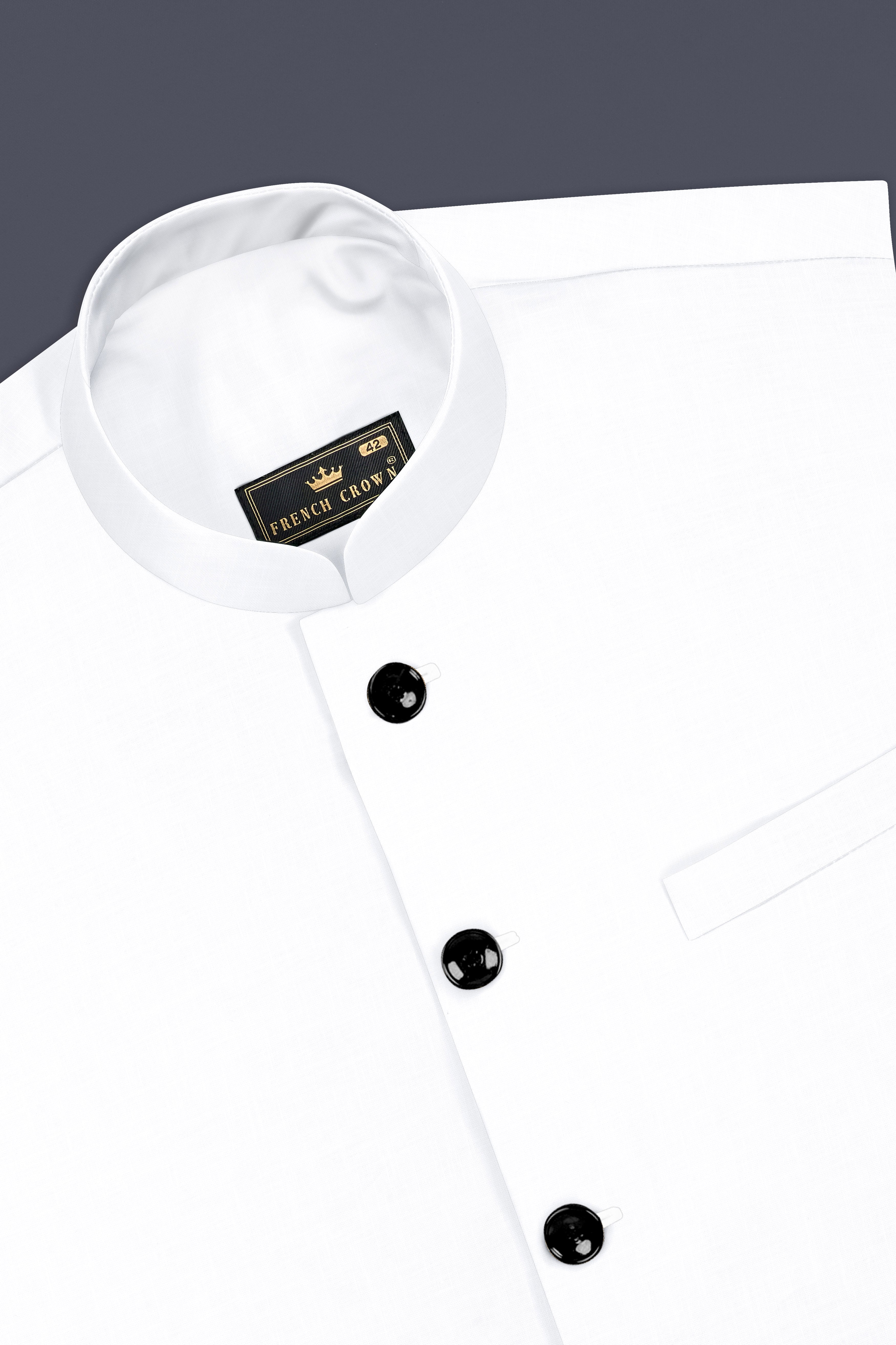 Bright White Solid Bandhgala Luxurious Linen Suit