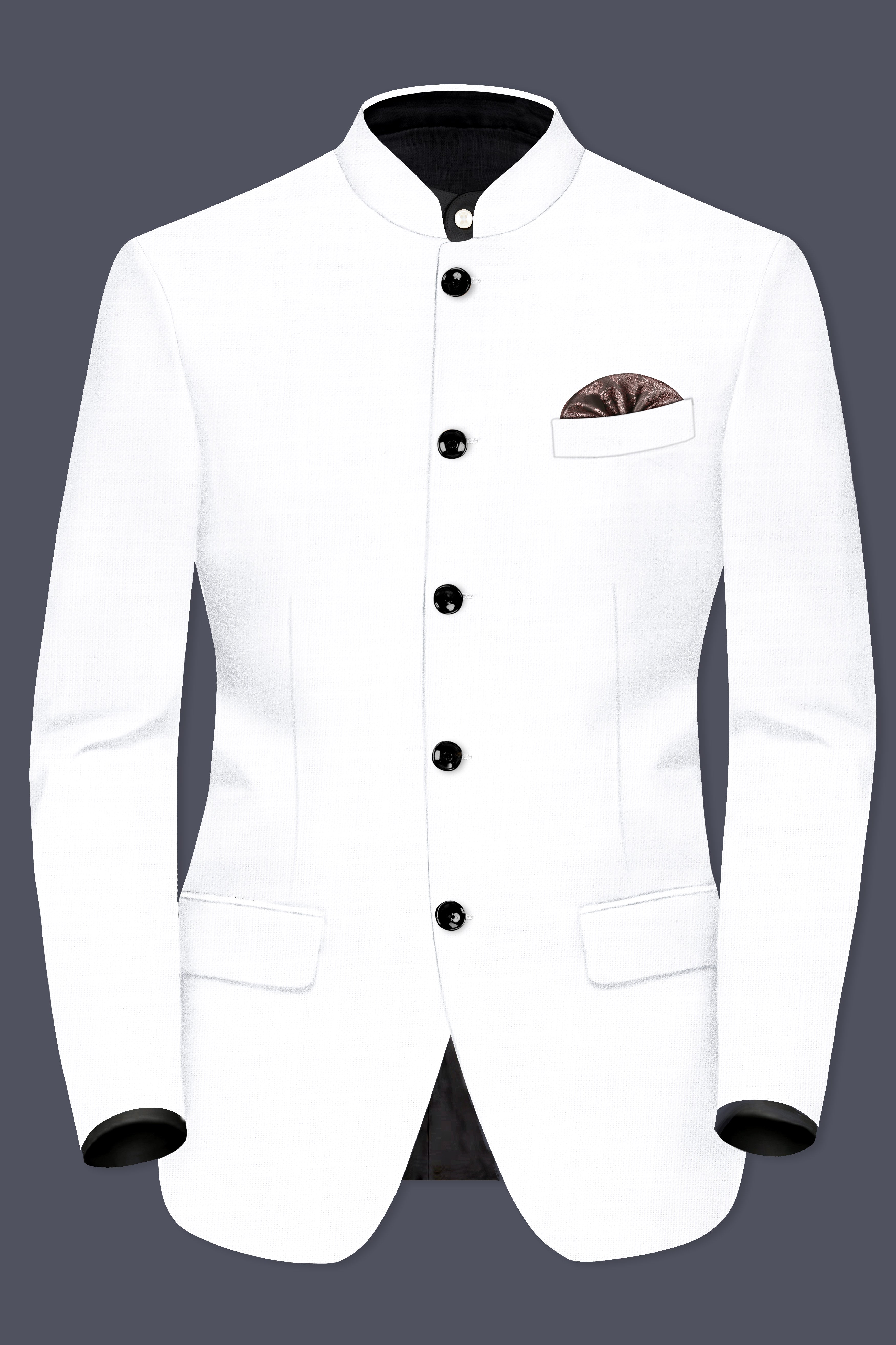 Bright White Solid Bandhgala Luxurious Linen Suit