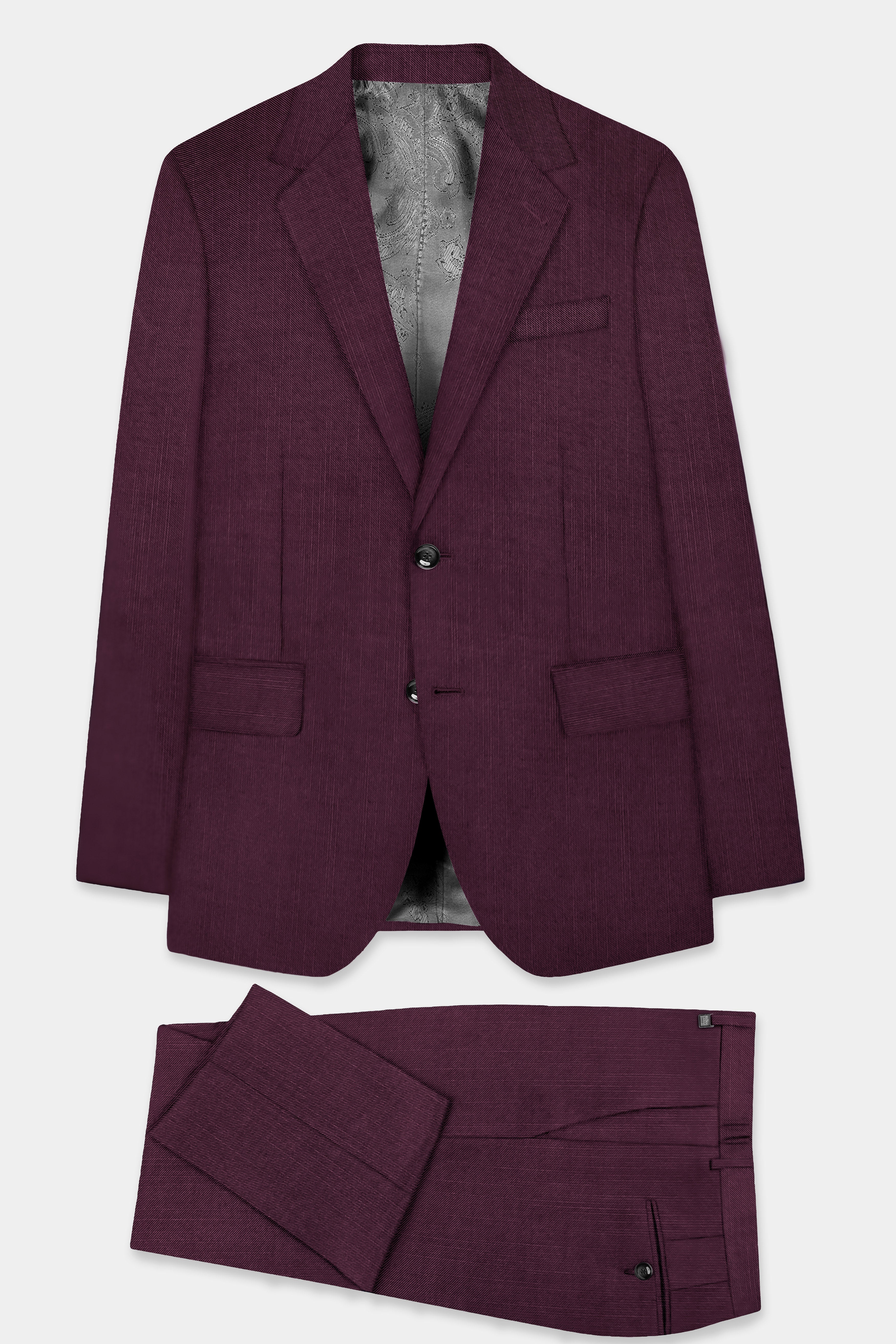 Merlot-Bistre Wine Maroon Solid Wool Rich Single Breasted Stretchable traveler Suit