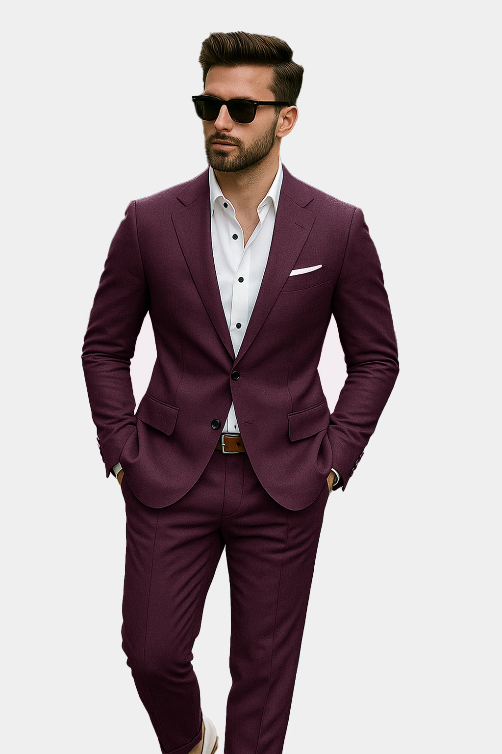 Merlot-Bistre Wine Maroon Solid Wool Rich Single Breasted Stretchable traveler Suit