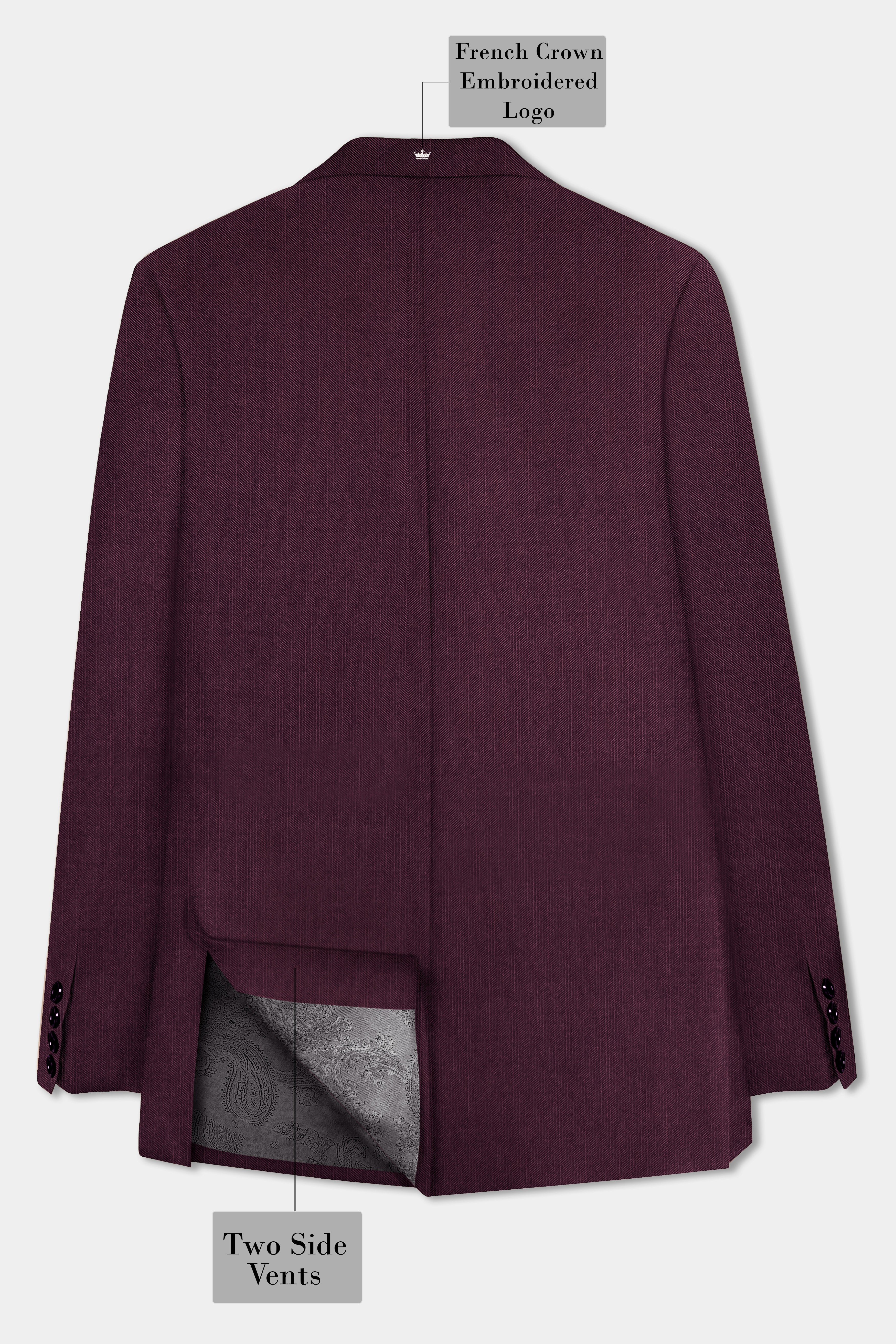 Merlot-Bistre Wine Maroon Solid Wool Rich Single Breasted Stretchable traveler Suit