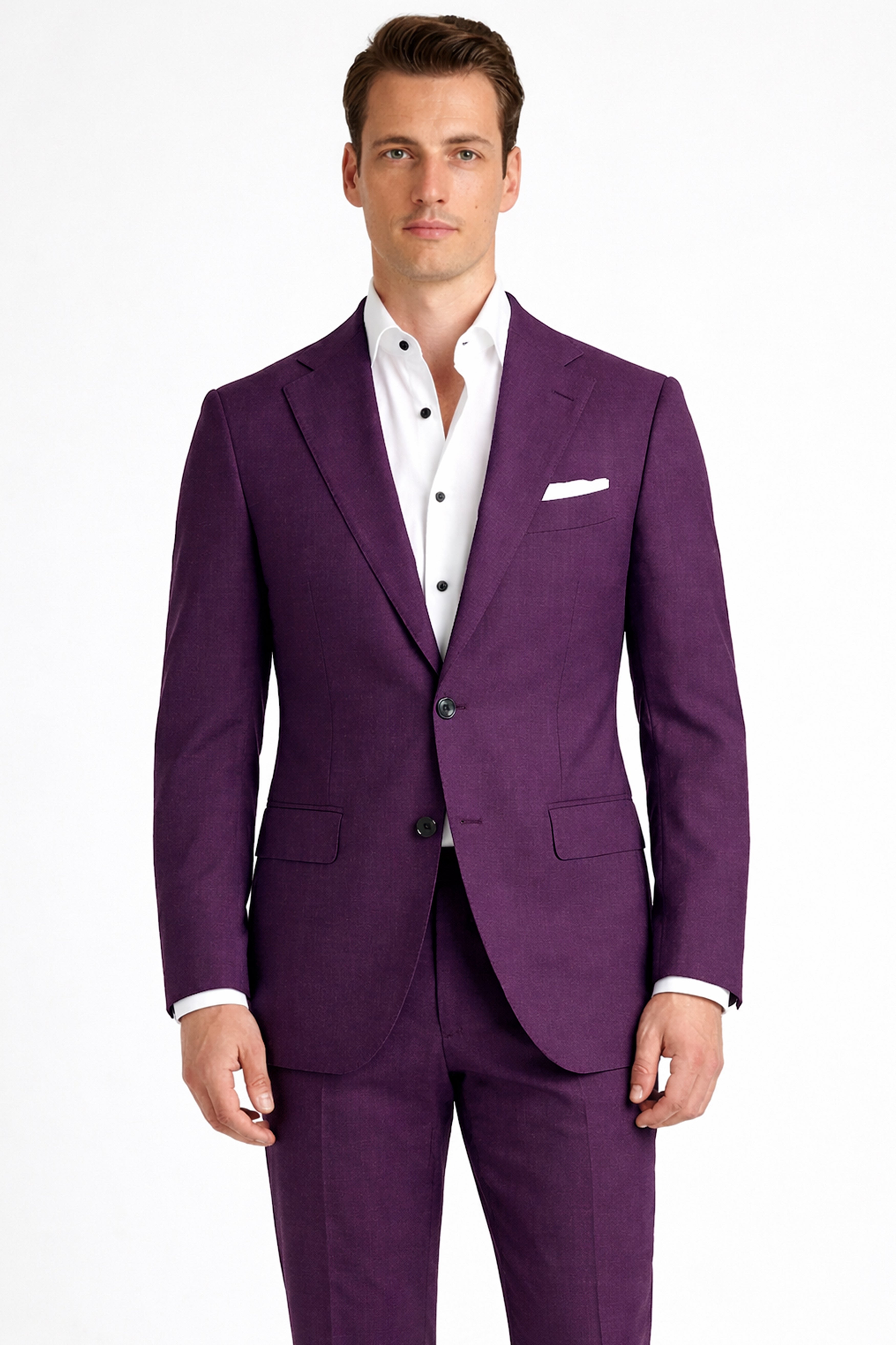 Orchid-Grape Purple Solid Wool Rich Single Breasted Slight Stretch Suit