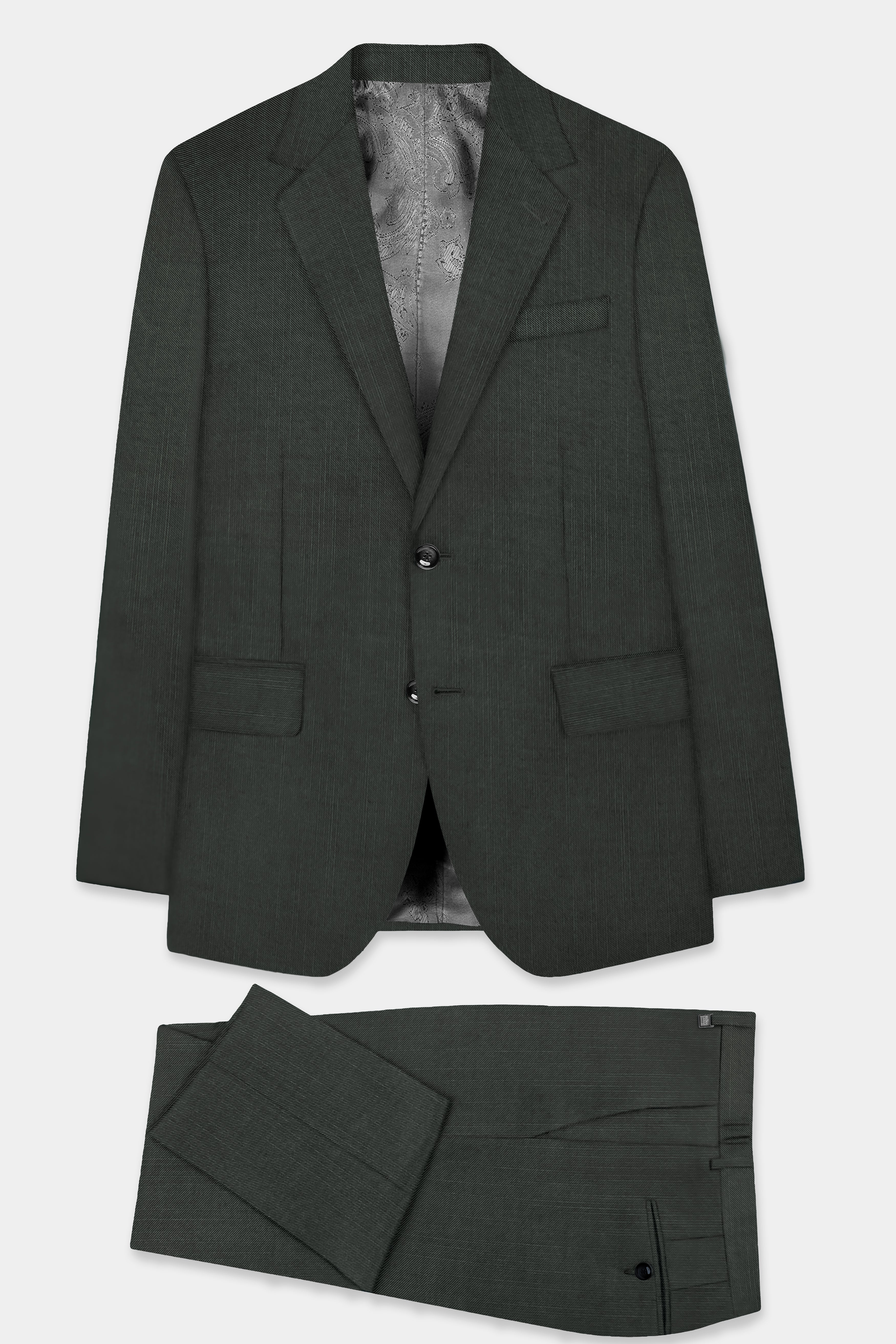 Shafton-Mine Shaft Green Solid Wool Rich Single Breasted Slight Stretch Suit