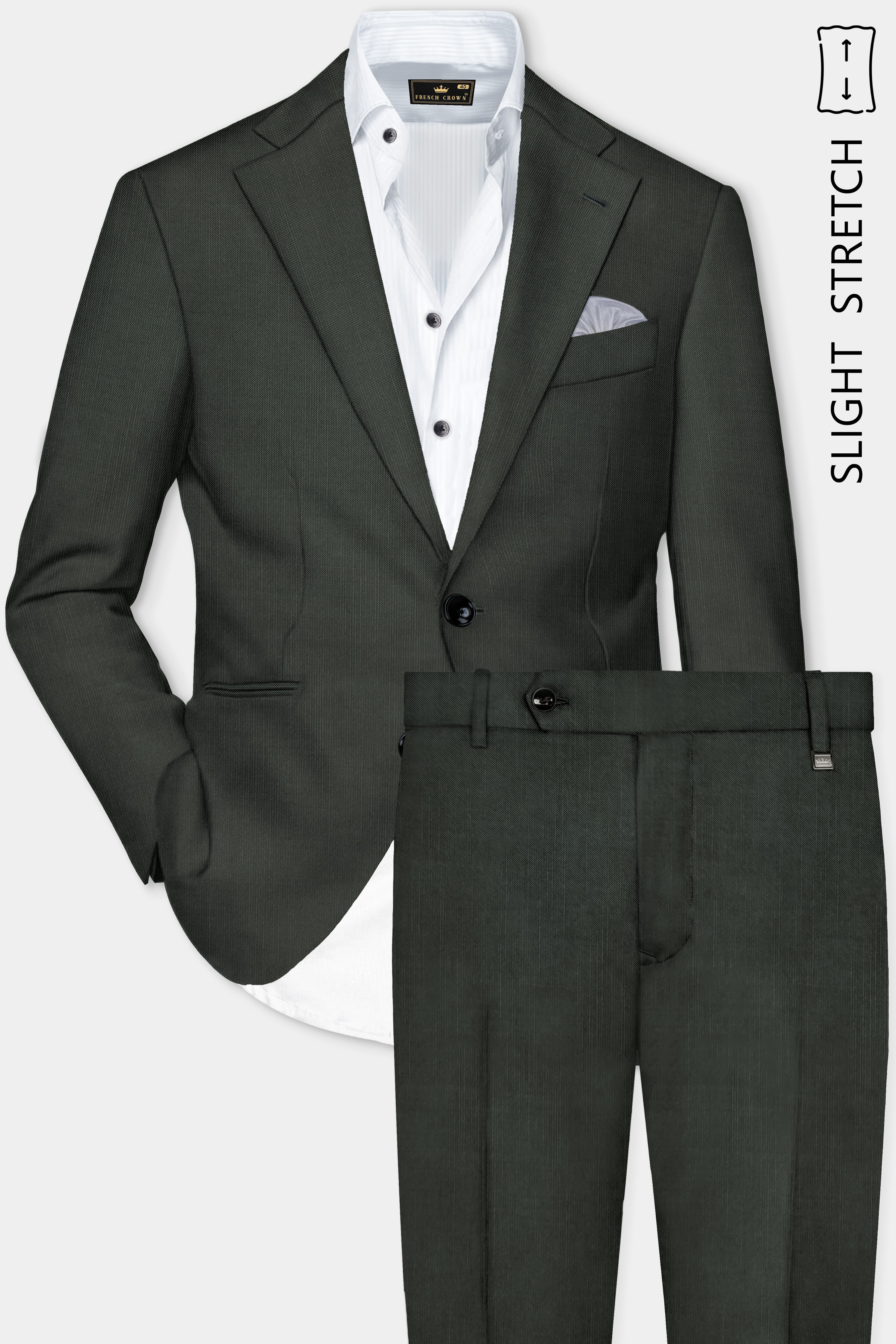 Shafton-Mine Shaft Green Solid Wool Rich Single Breasted Slight Stretch Suit
