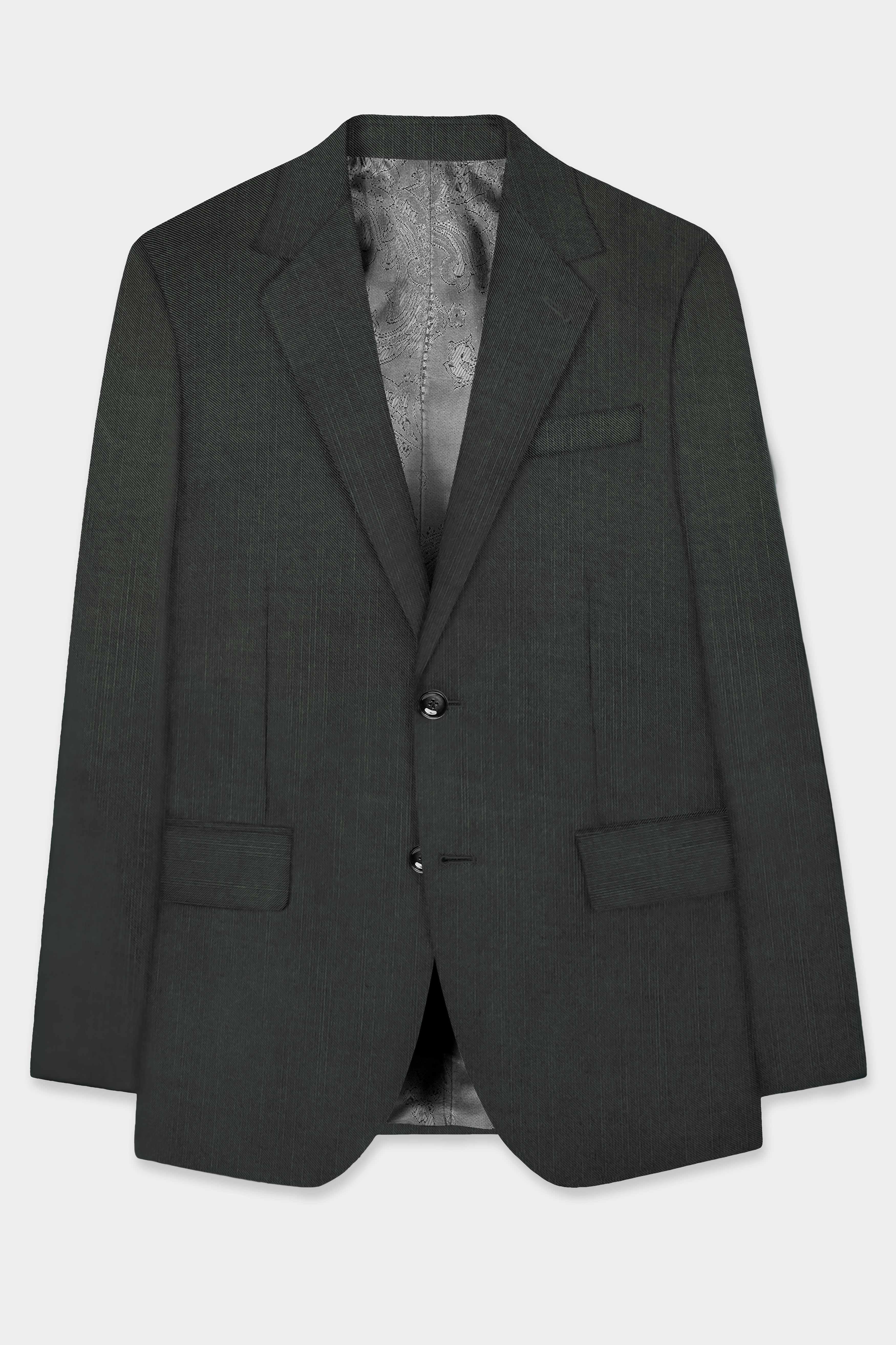 Shafton-Mine Shaft Green Solid Wool Rich Single Breasted Slight Stretch Suit