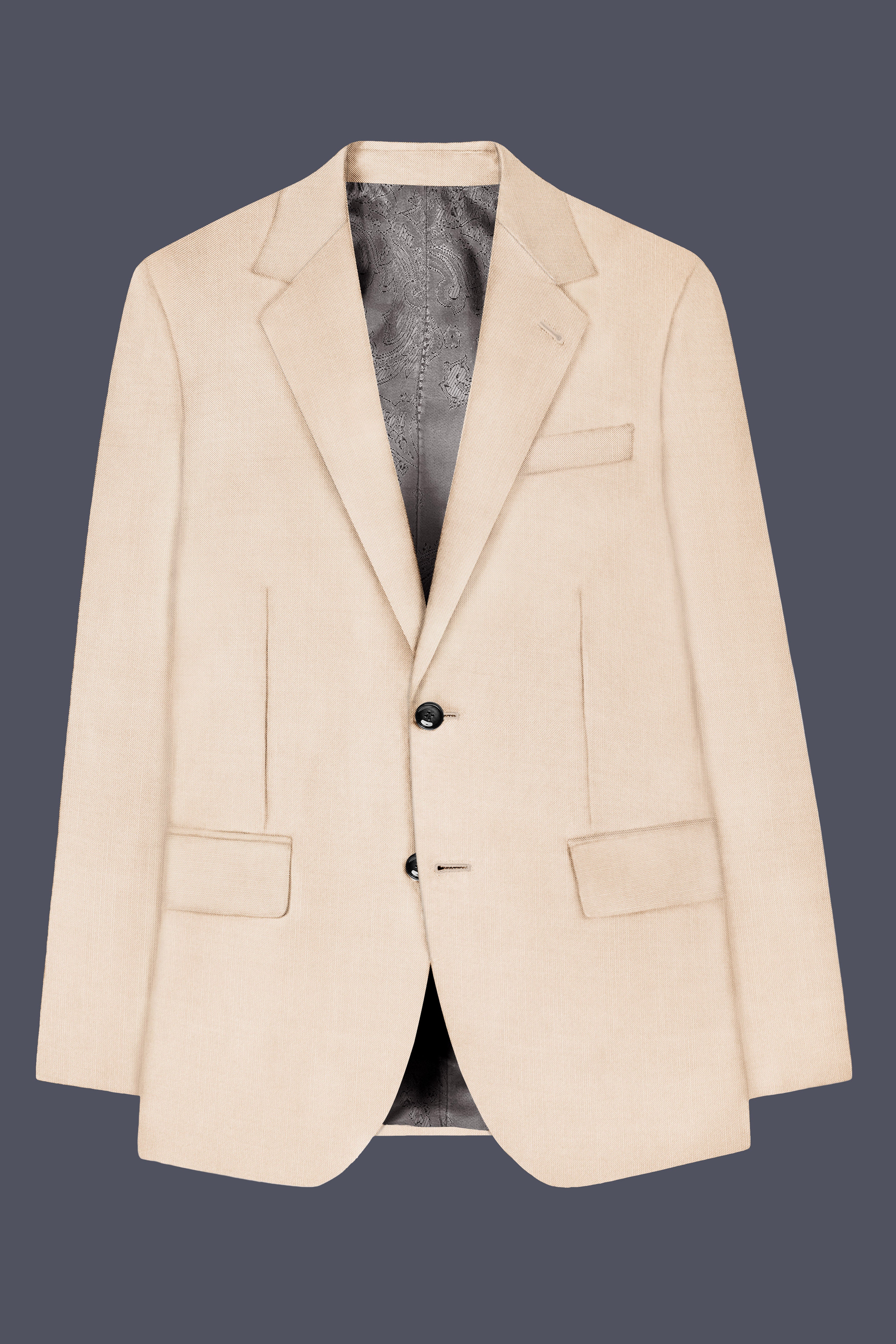 Biscotti-Parchment Cream Solid Wool Rich Single Breasted Stretchable traveler Suit