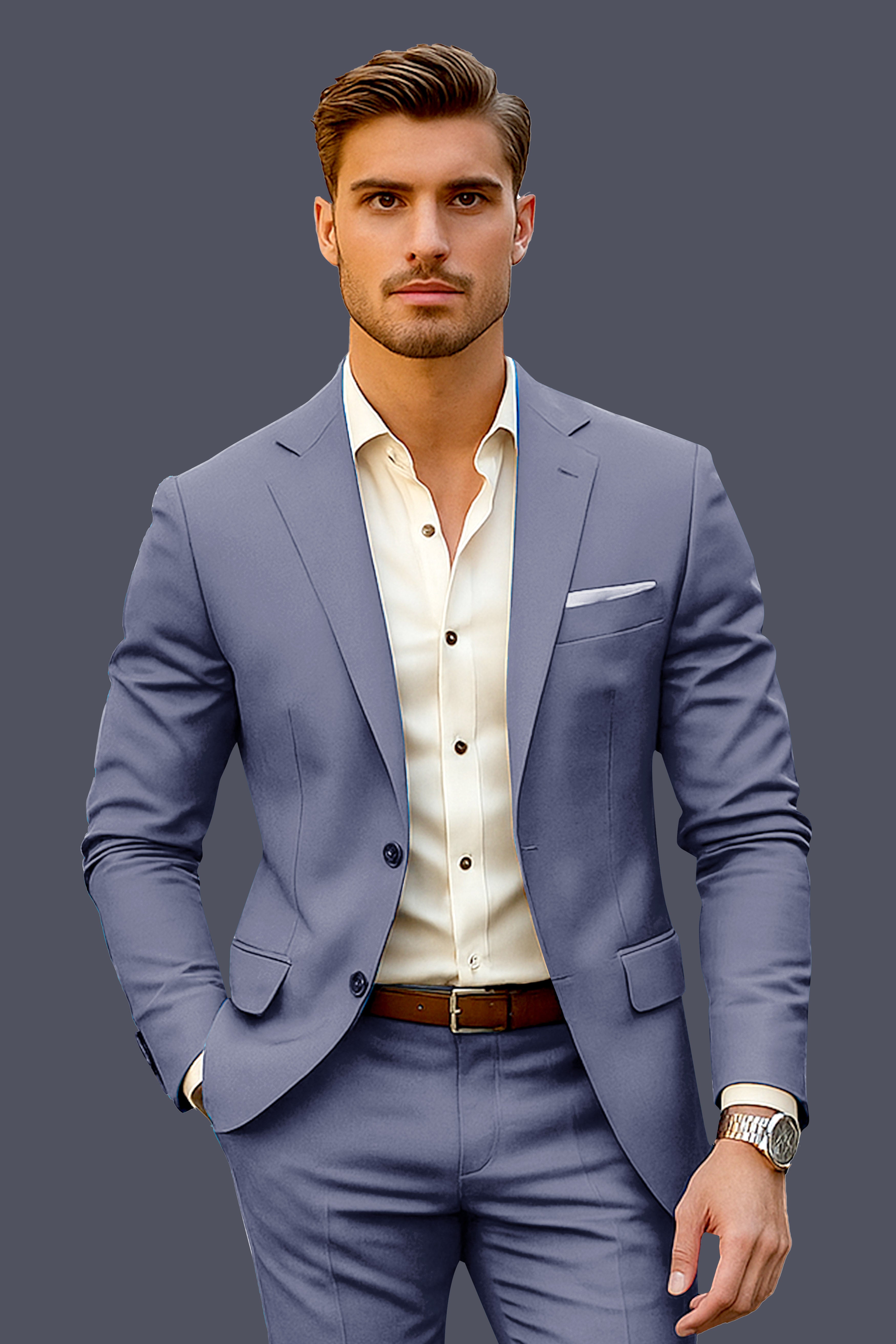 Zenith-Comet Gray Solid Wool Rich Single Breasted Slight Stretch Suit
