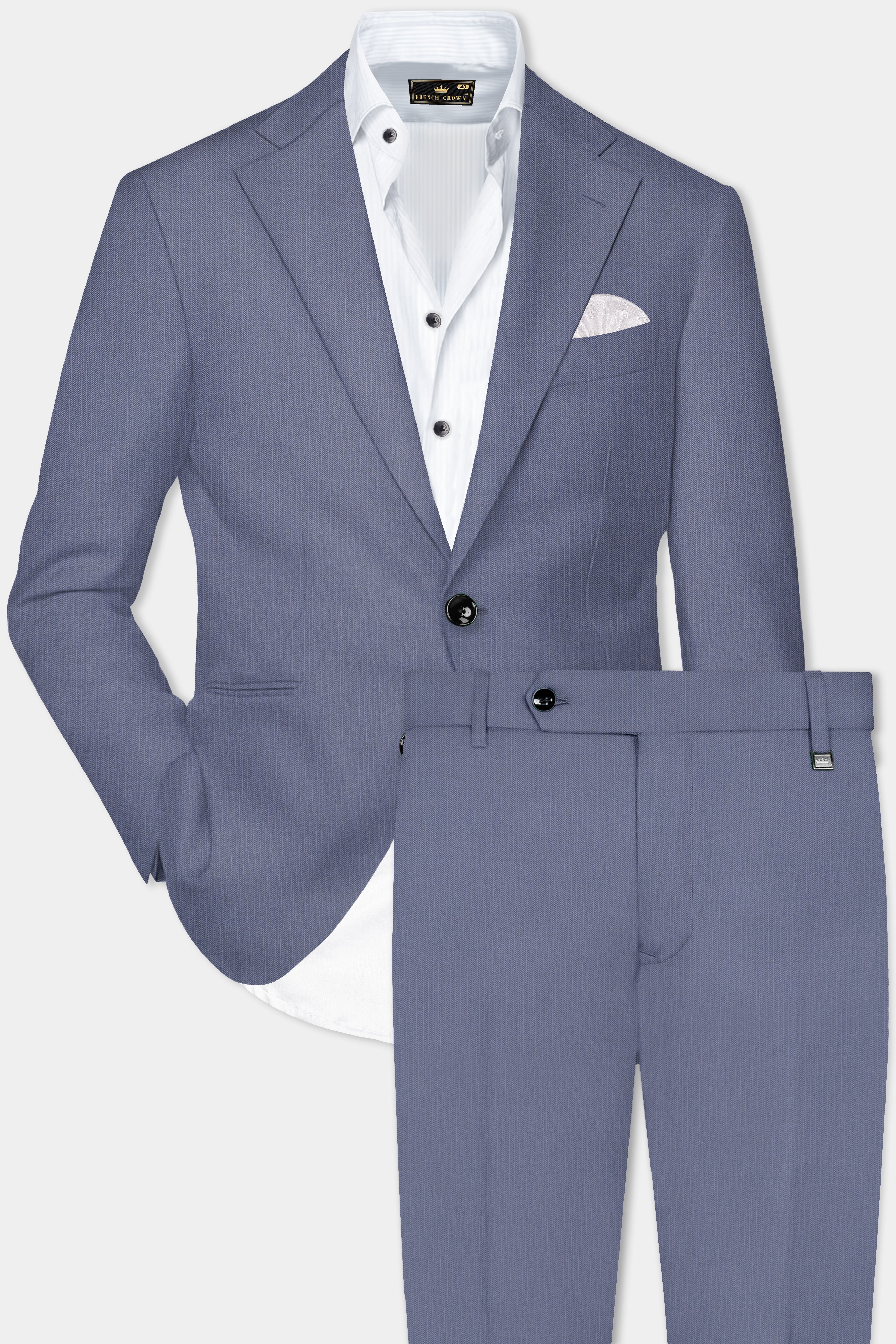 Zenith-Comet Blue Solid Wool Rich Single Breasted Stretchable traveler Suit
