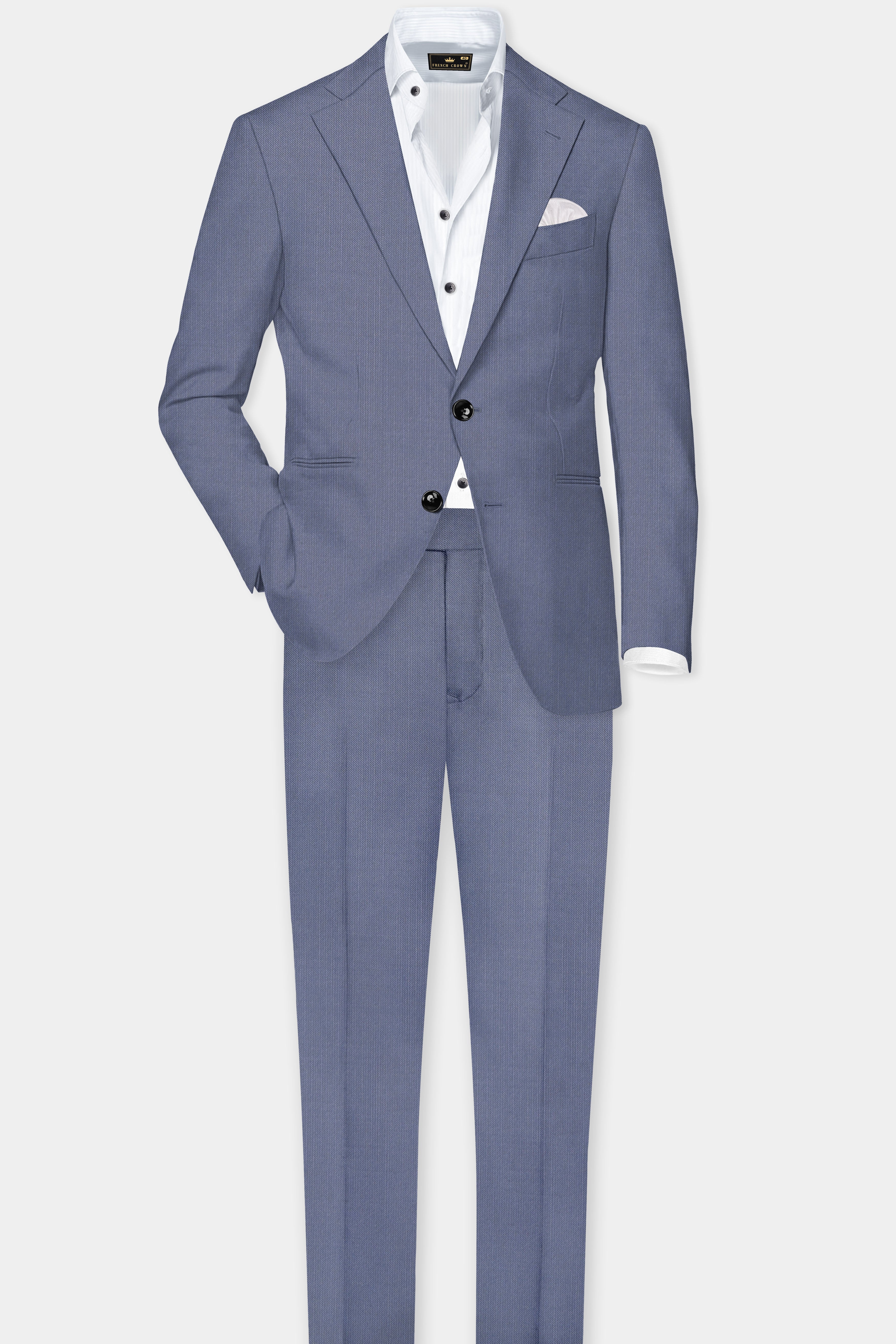 Zenith-Comet Blue Solid Wool Rich Single Breasted Stretchable traveler Suit