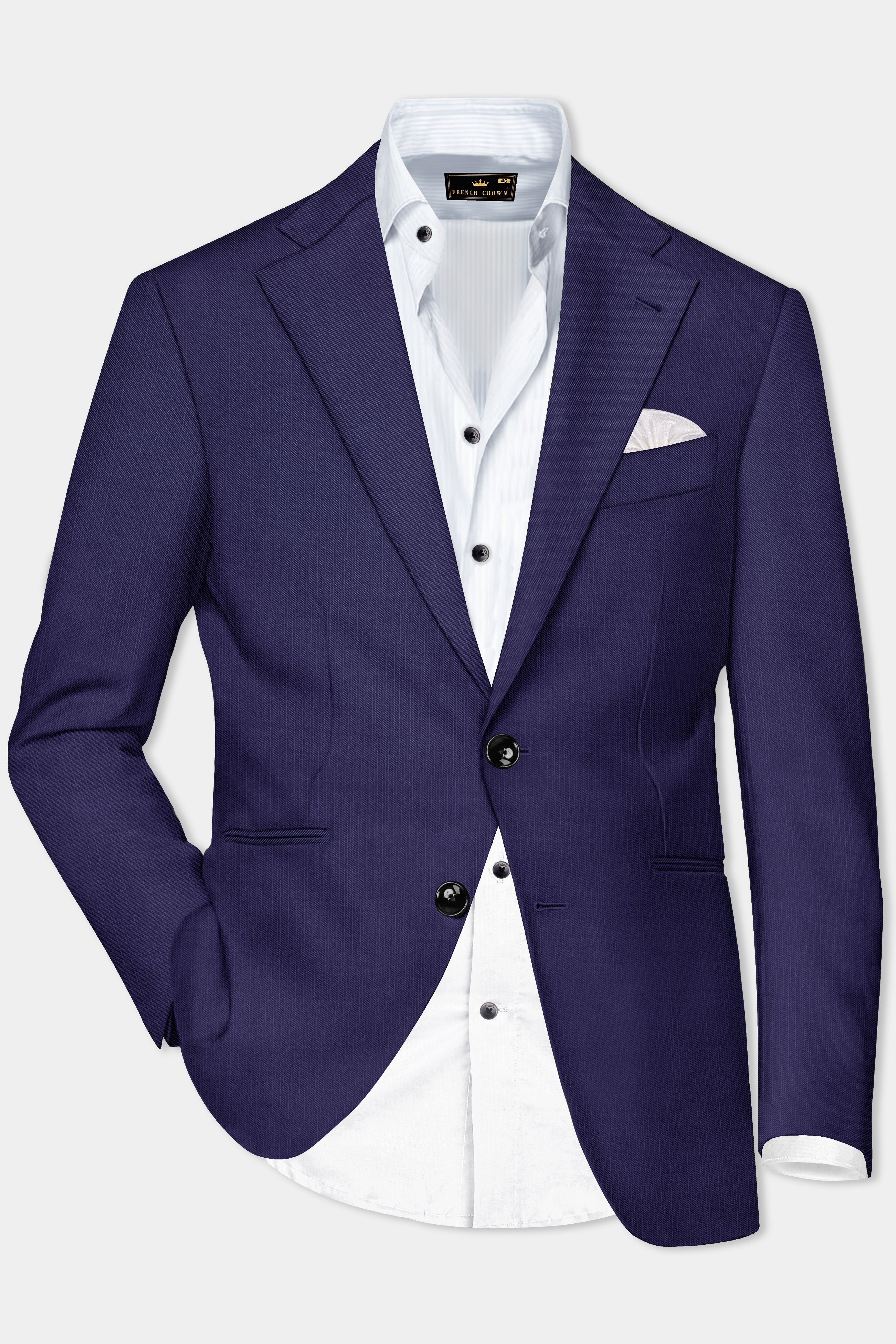 Triton-Martinique Blue Solid Wool Rich Single Breasted Stretchable traveler Suit