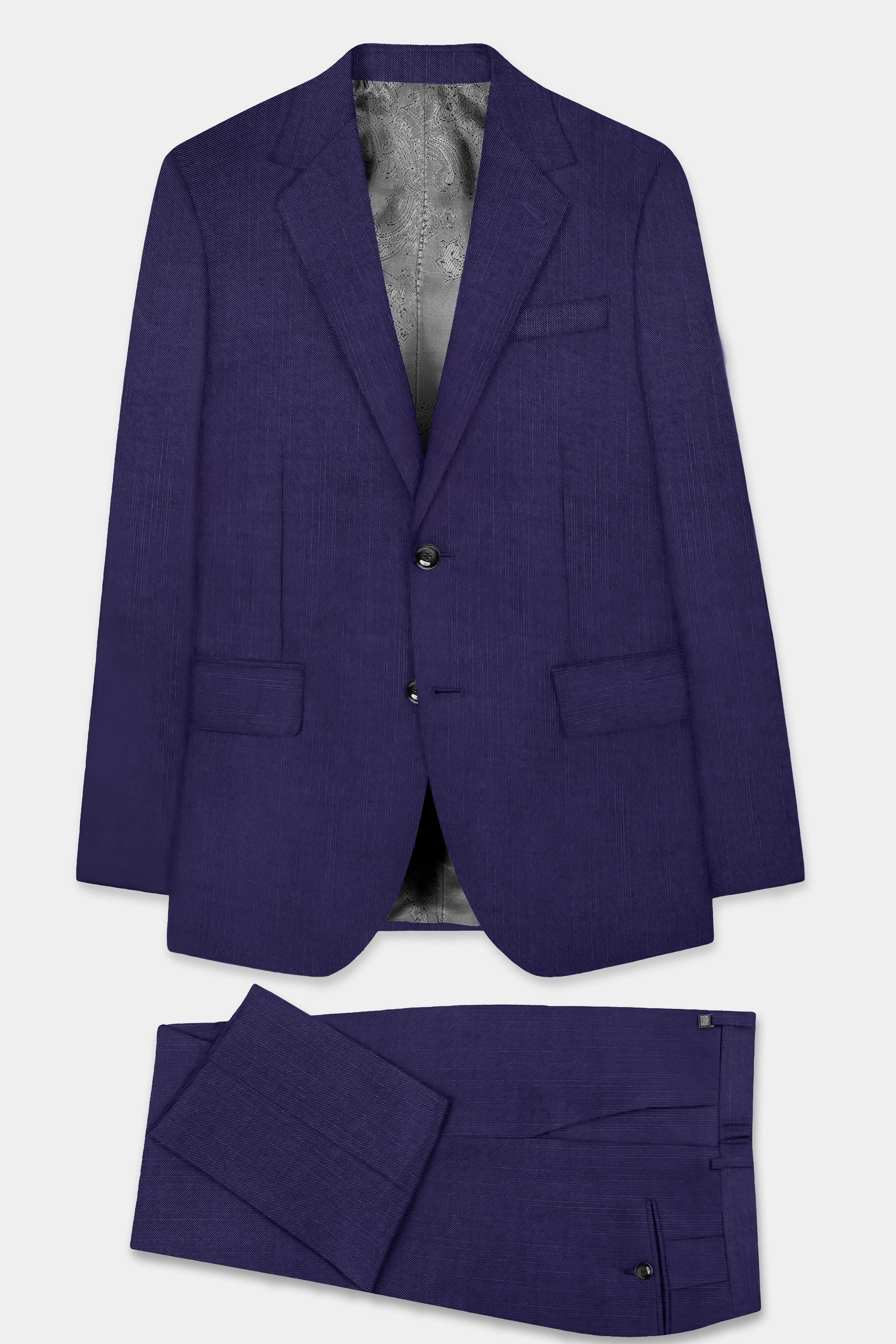 Triton-Martinique Blue Solid Wool Rich Single Breasted Stretchable traveler Suit