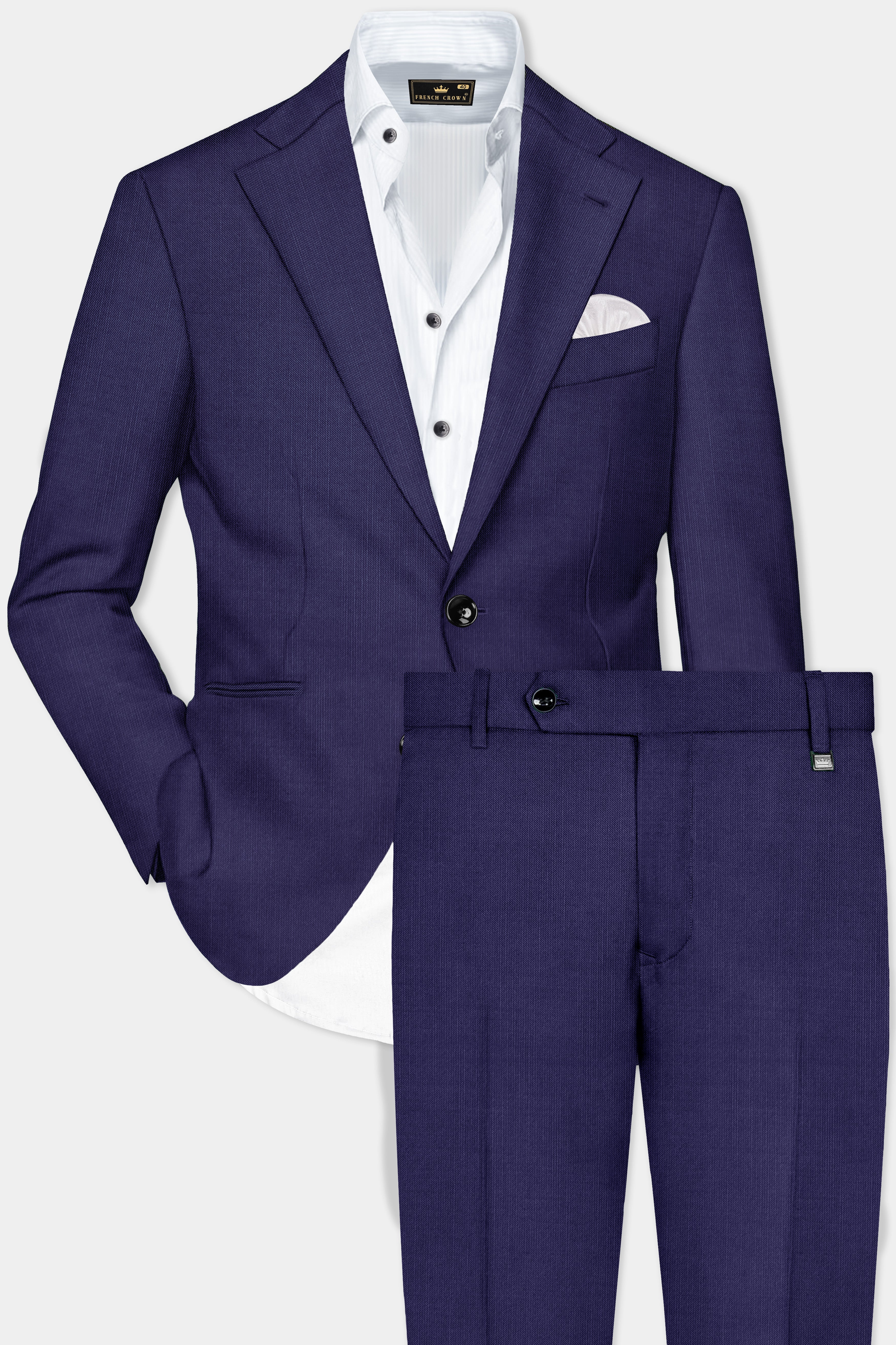 Triton-Martinique Blue Solid Wool Rich Single Breasted Stretchable traveler Suit