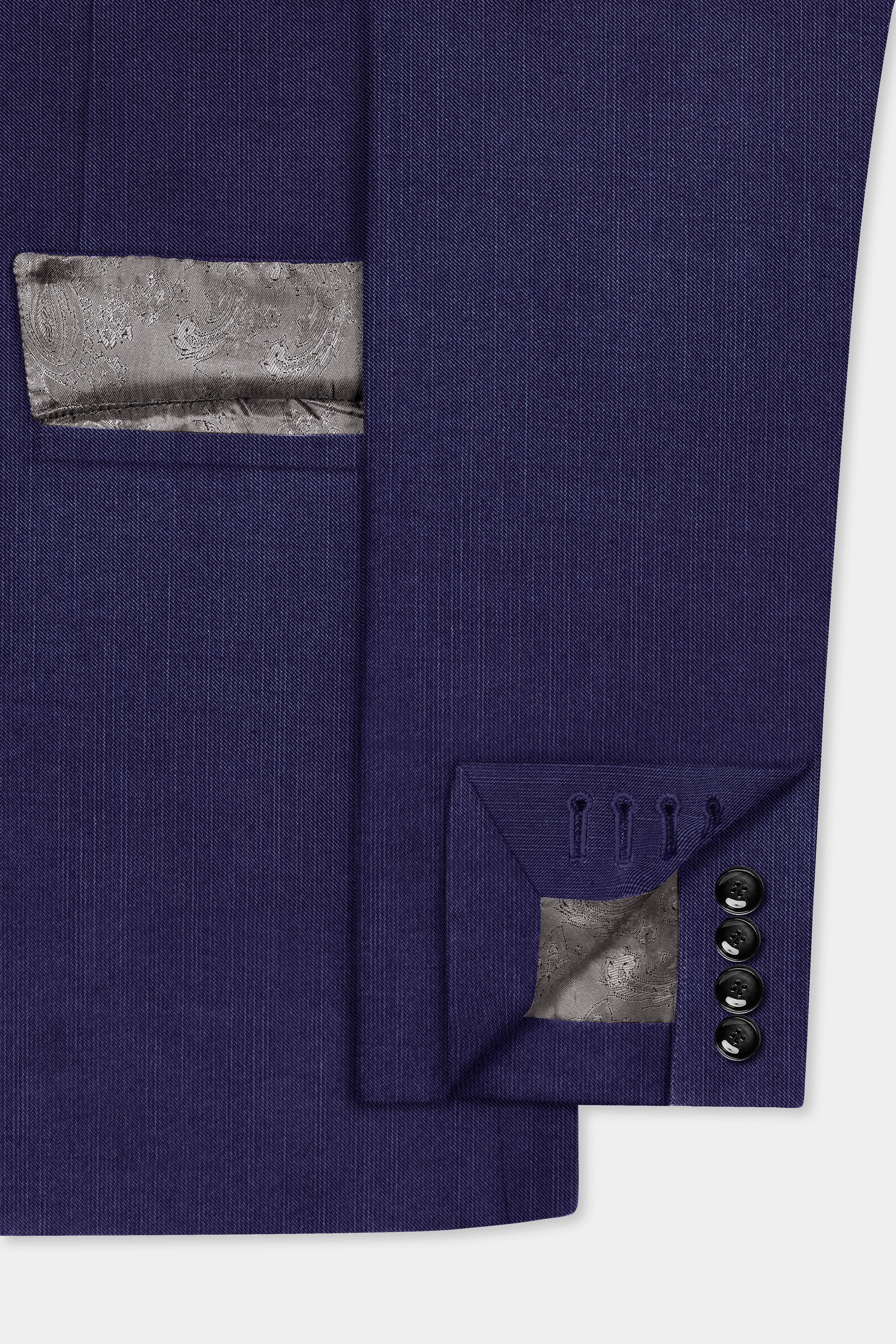 Triton-Martinique Blue Solid Wool Rich Single Breasted Stretchable traveler Suit