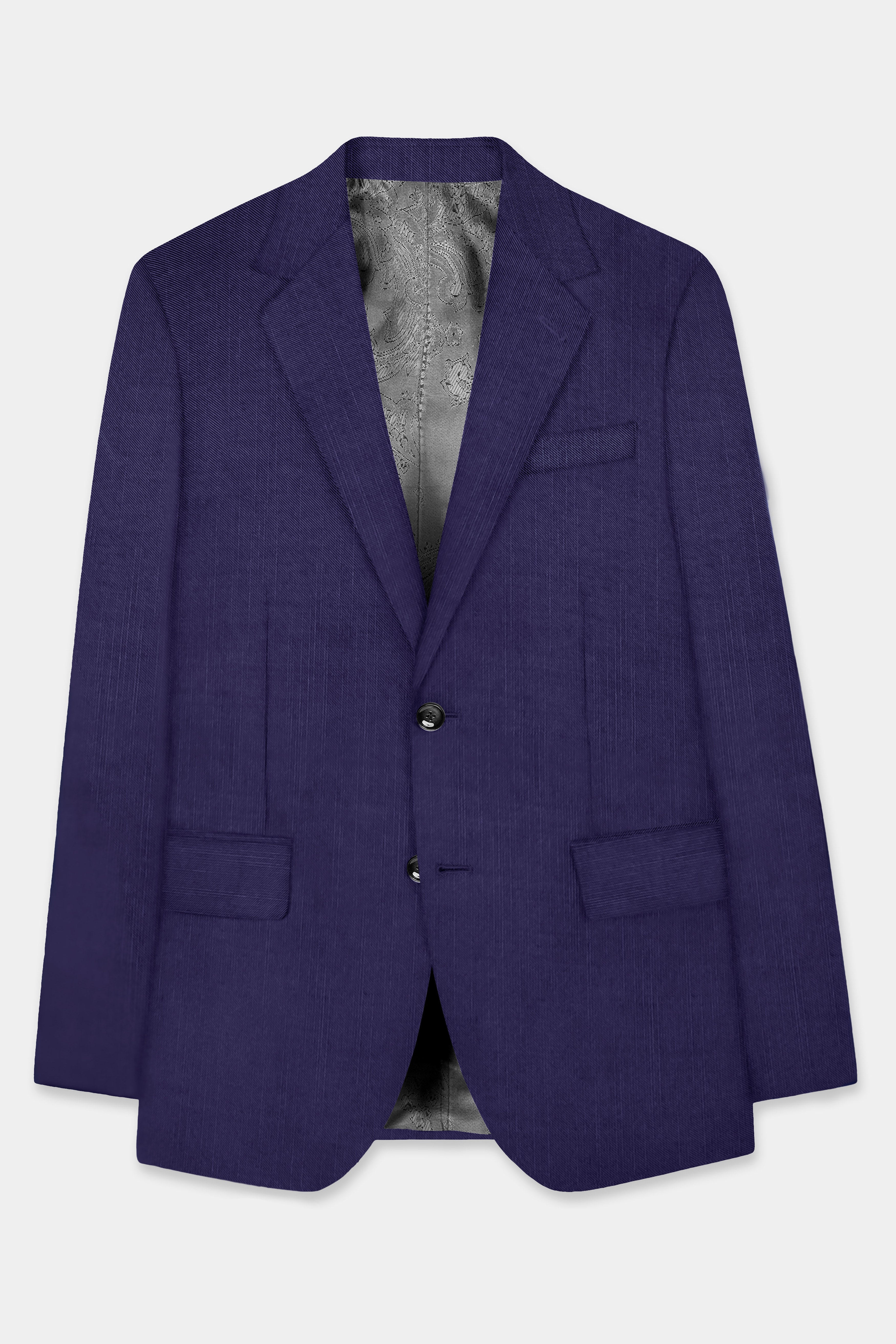 Triton-Martinique Blue Solid Wool Rich Single Breasted Stretchable traveler Suit