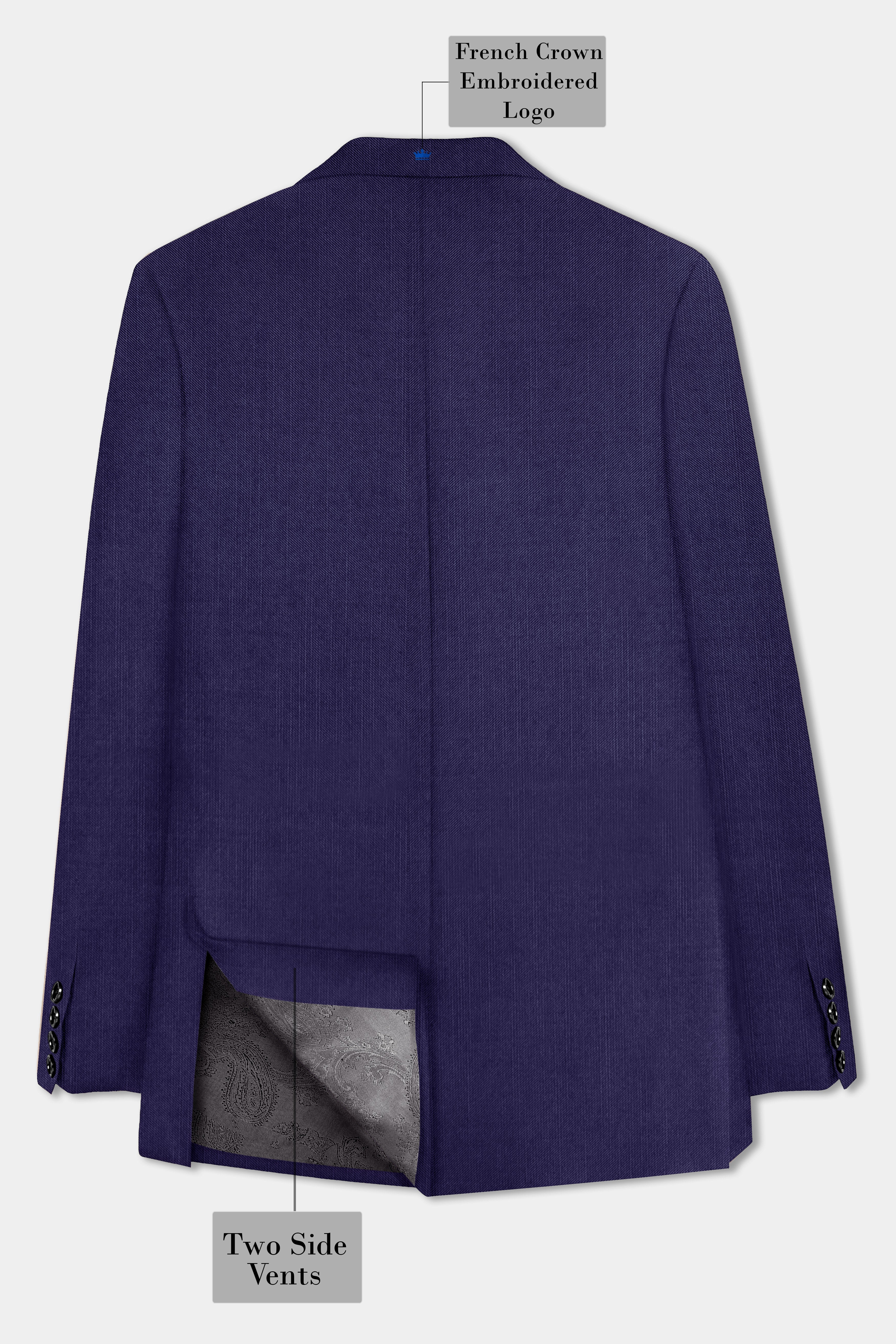 Triton-Martinique Blue Solid Wool Rich Single Breasted Stretchable traveler Suit