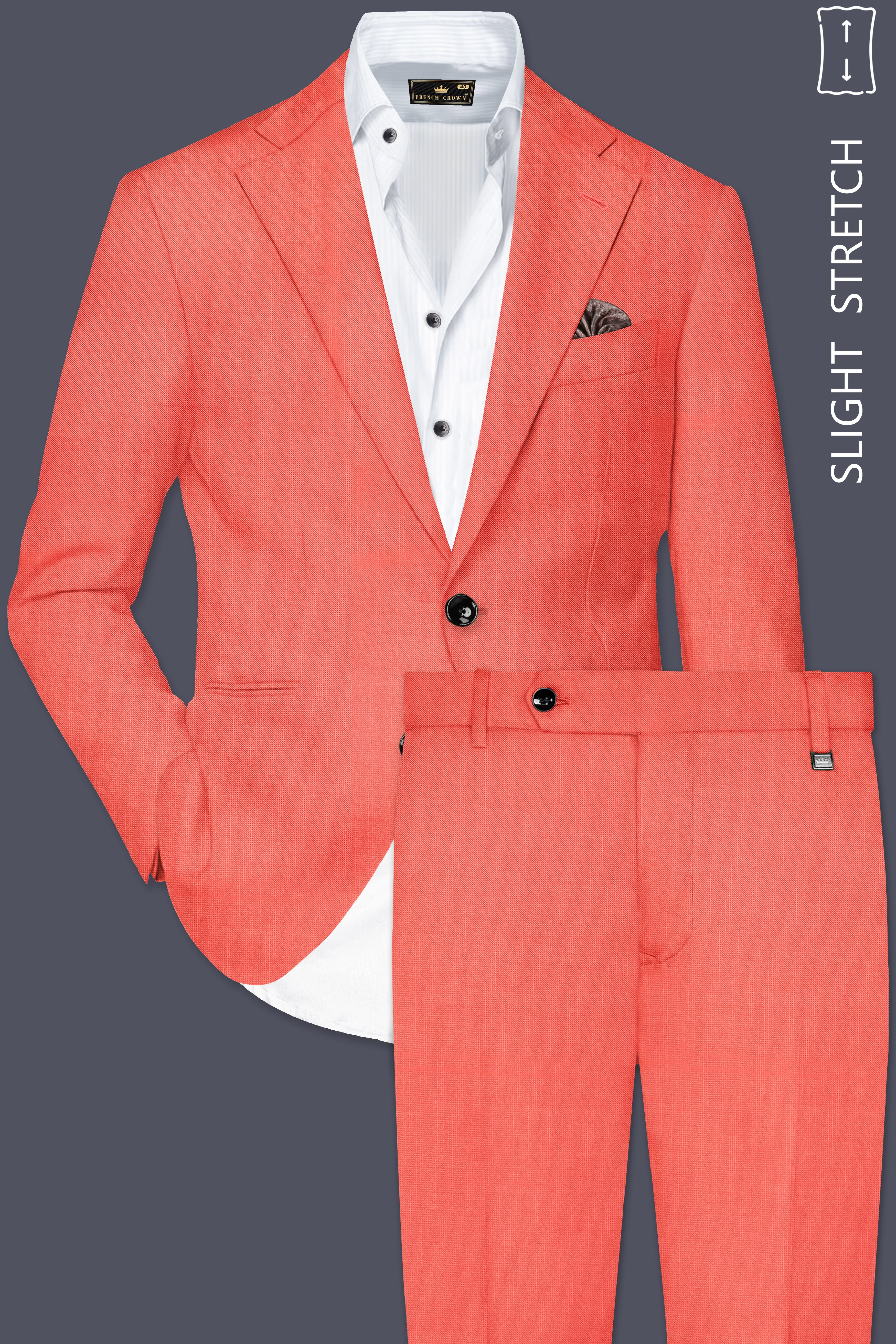 Aurora-Salmon Orange Solid Wool Rich Single Breasted Slight Stretch Suit