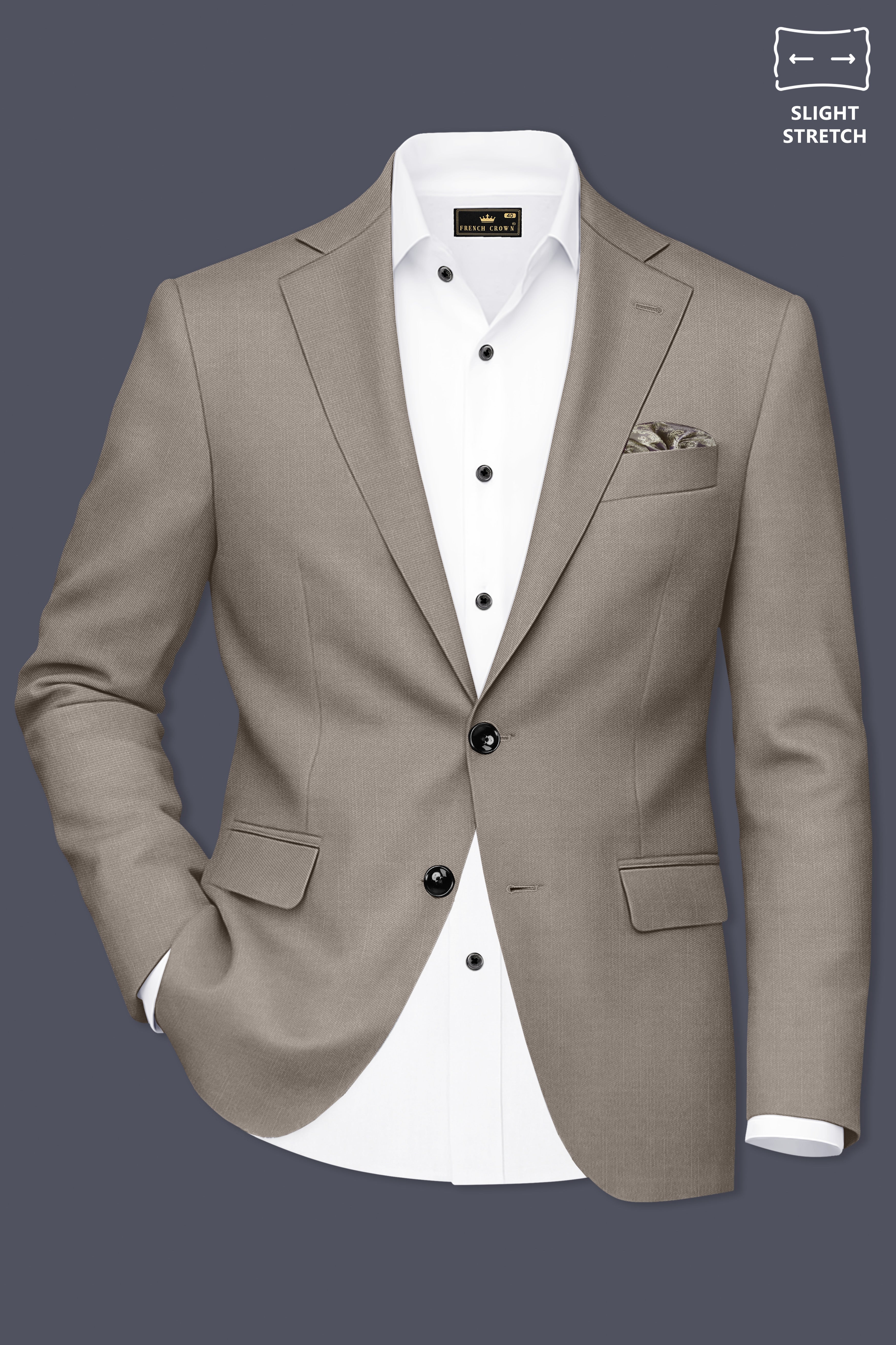 Amour-Dusty Brown Solid Wool Rich Single Breasted Slight Stretch Suit