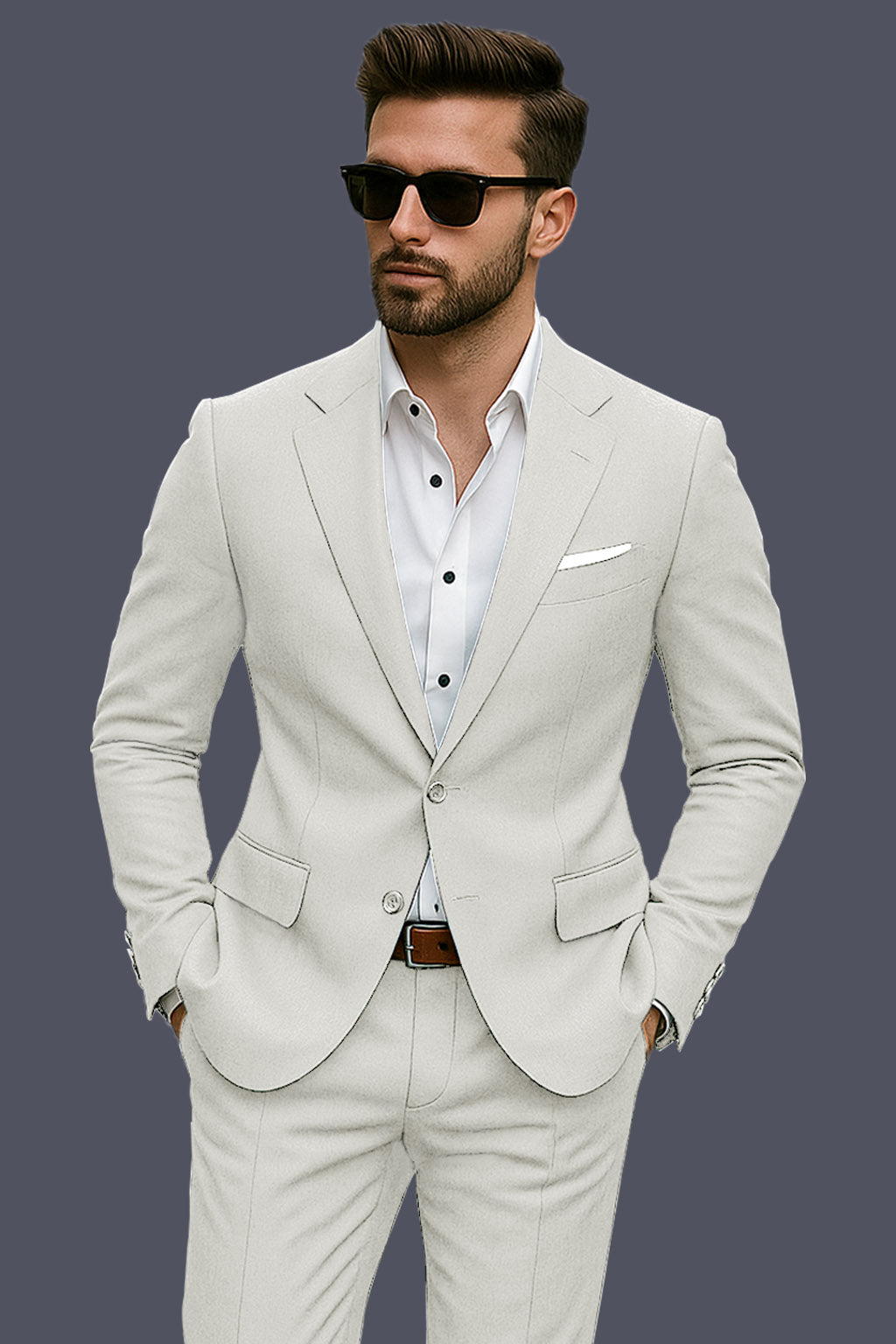 Mist-Swirl Gray Solid Wool Rich Single Breasted Slight Stretch Suit