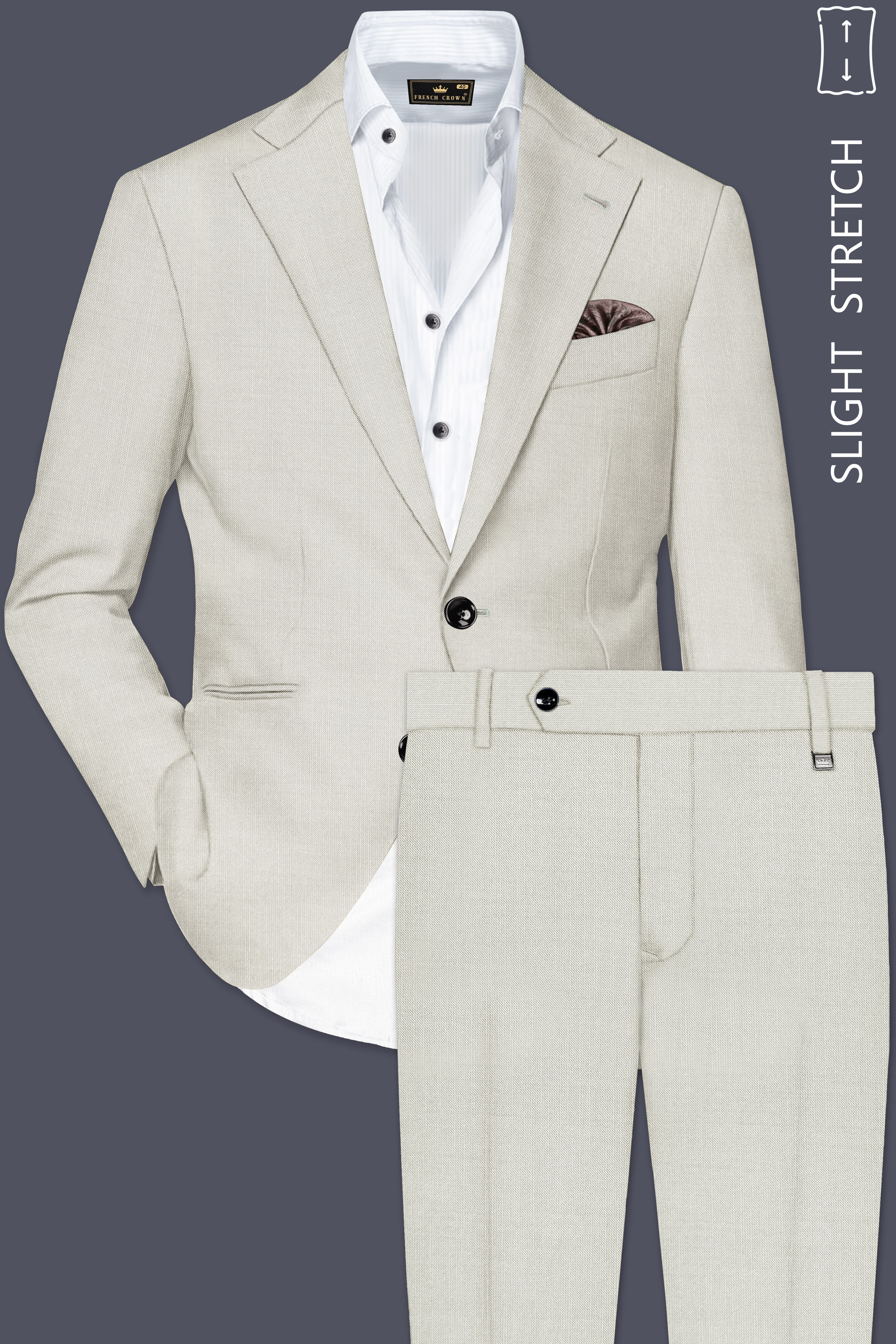 Mist-Swirl Gray Solid Wool Rich Single Breasted Slight Stretch Suit