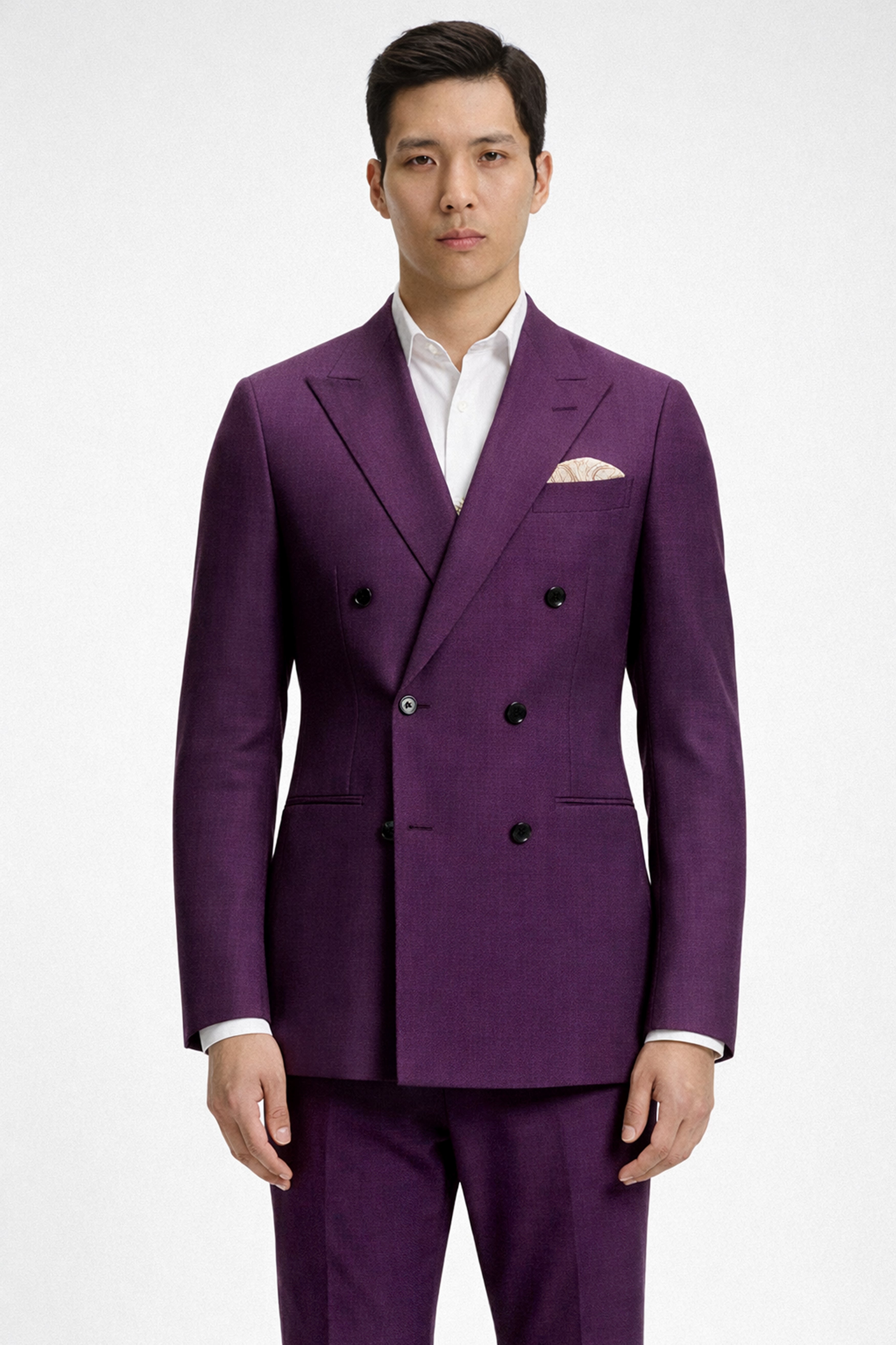 Orchid-Grape Purple Solid Wool Rich Double Breasted Slight Stretch Suit