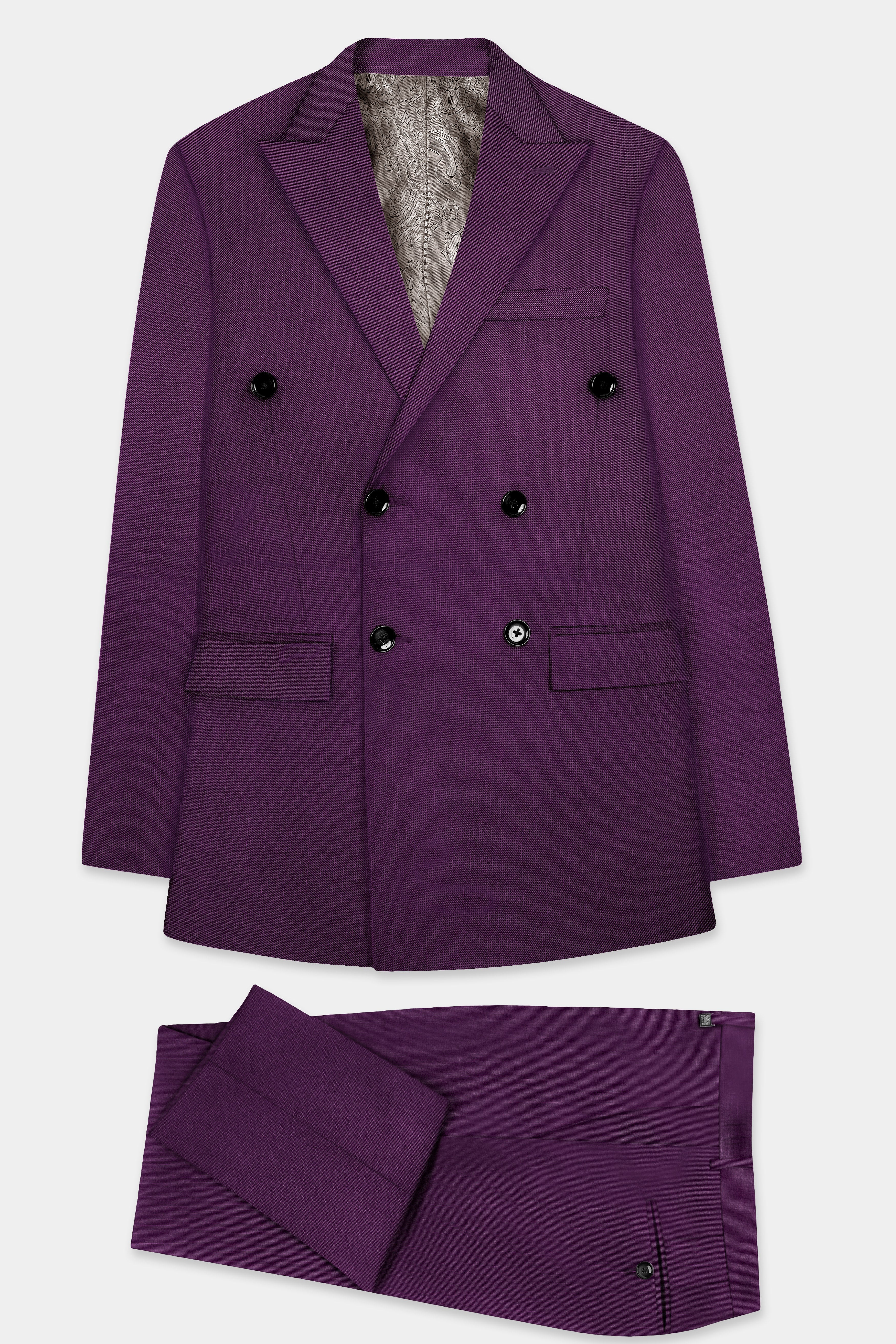 Orchid-Grape Purple Solid Wool Rich Double Breasted Slight Stretch Suit