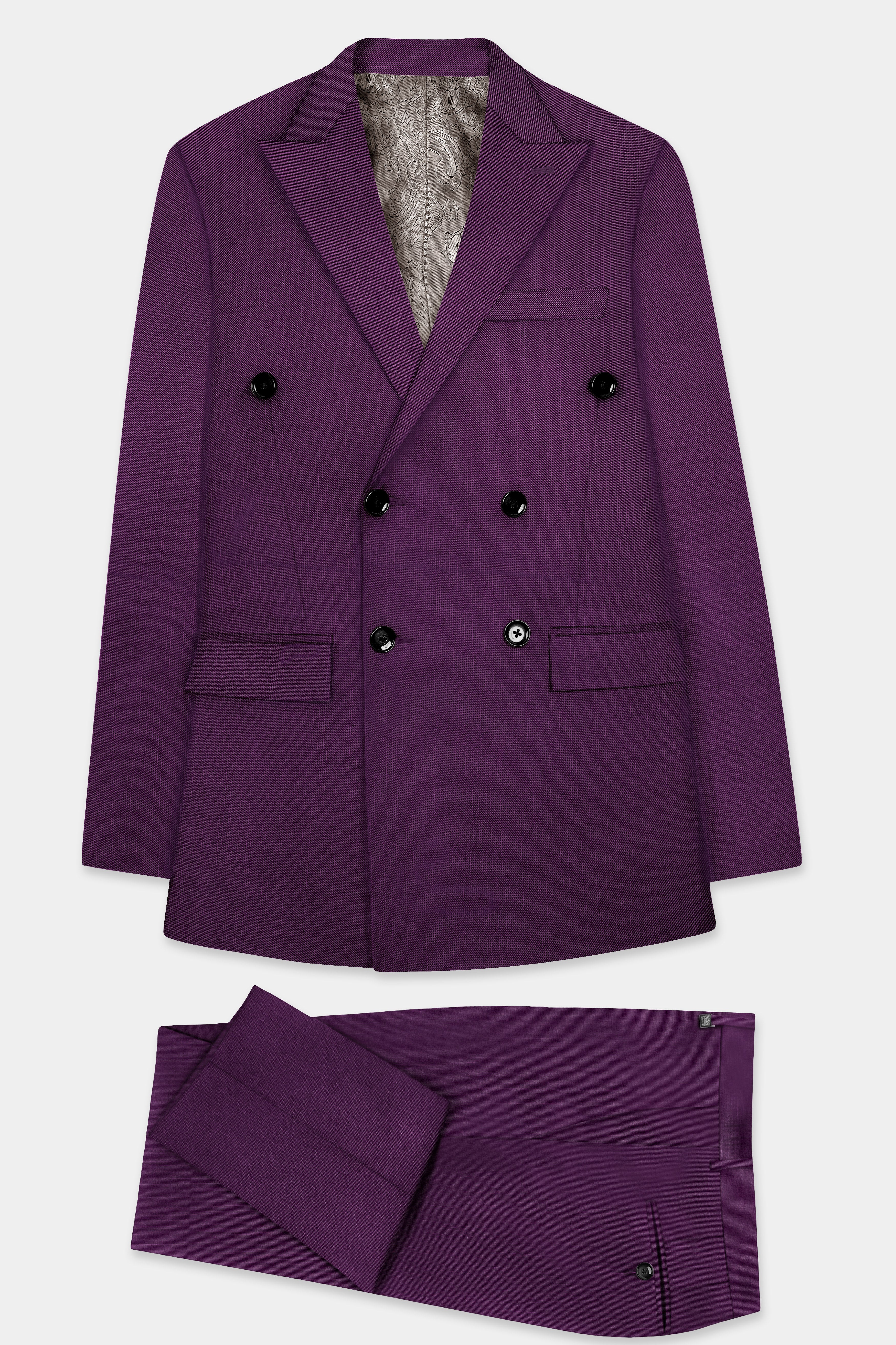 Orchid-Grape Purple Solid Wool Rich Double Breasted Slight Stretch Suit
