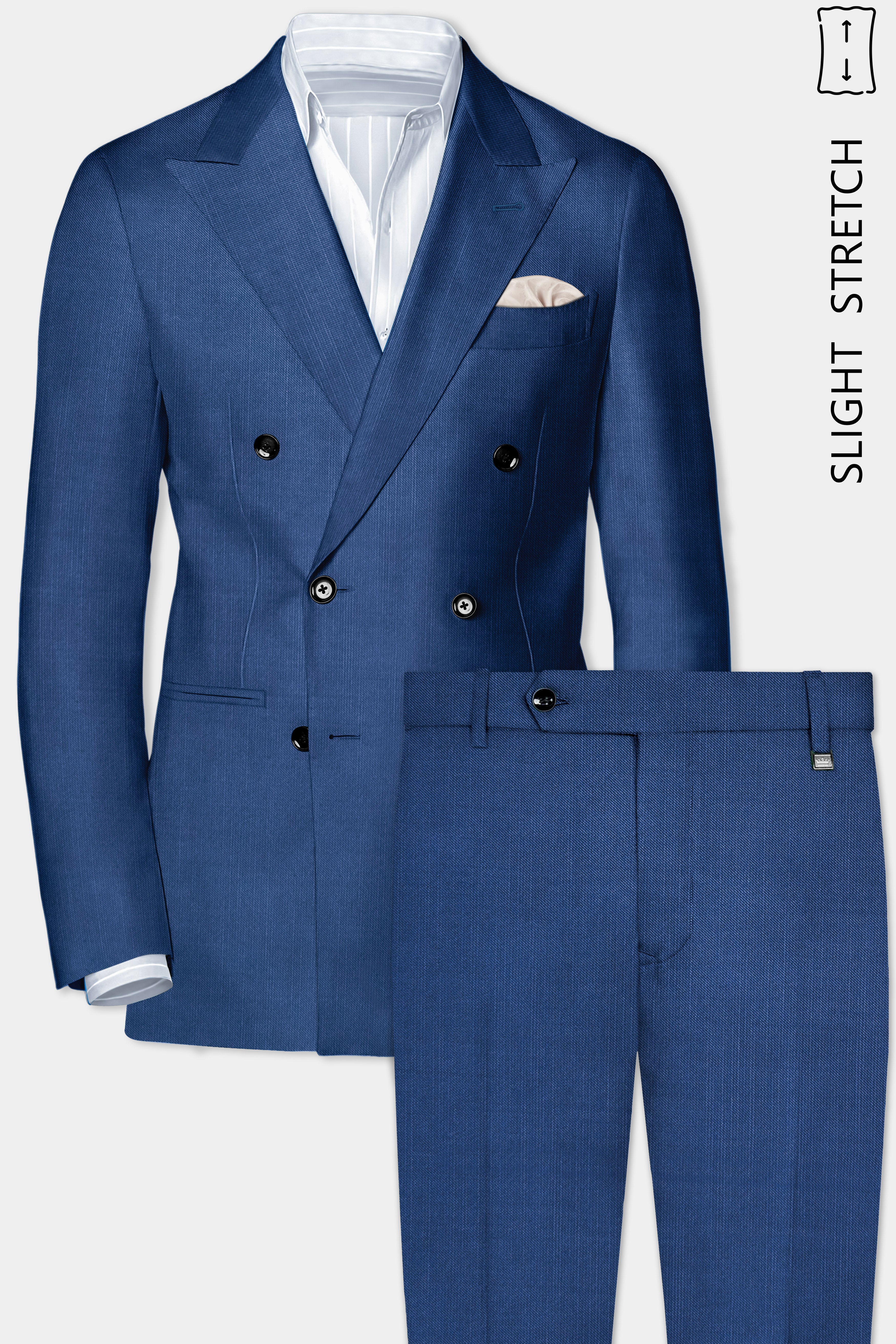 Marinoir-Cello Blue Solid Wool Rich Double Breasted Slight Stretch Suit