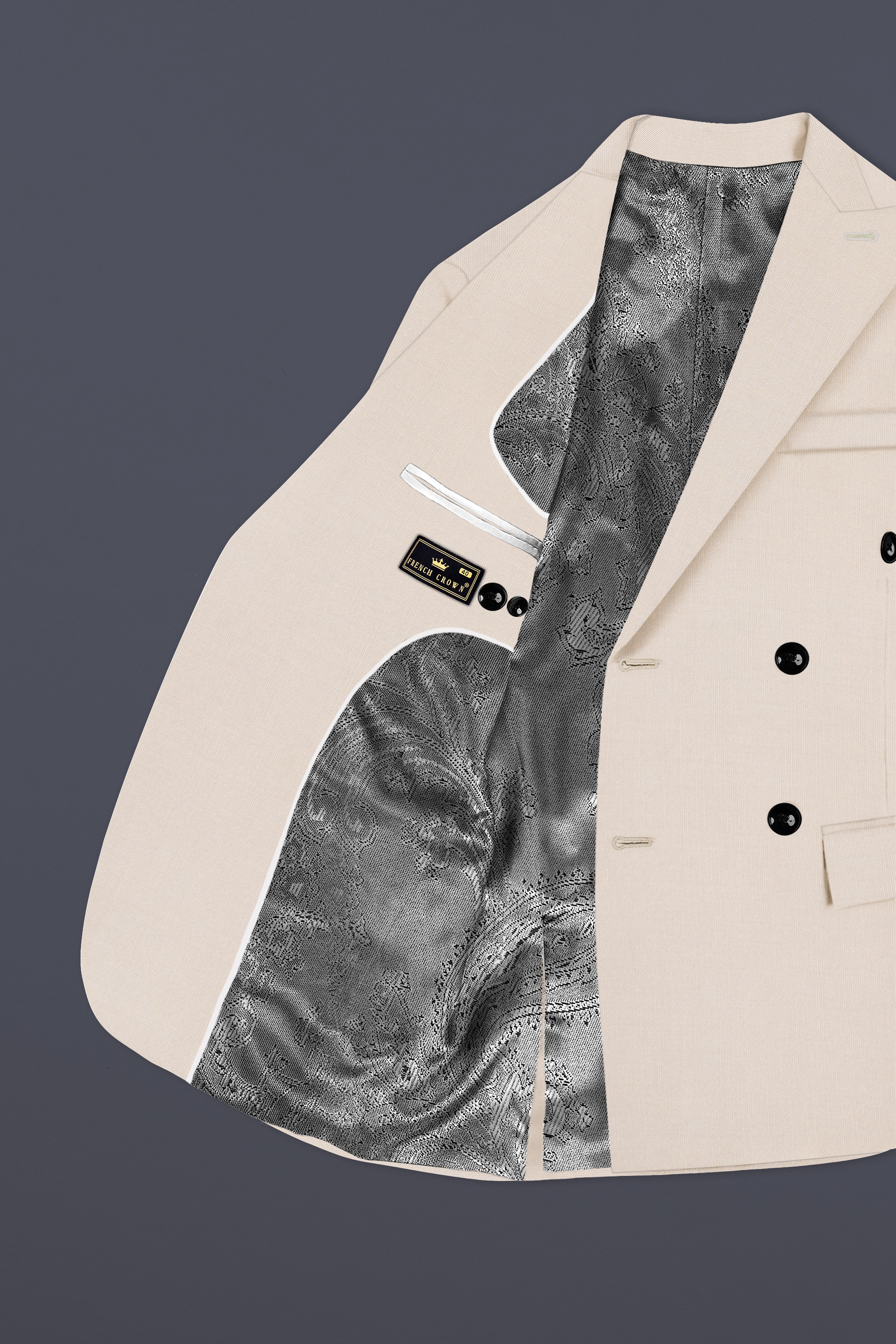 Velivon-Bizarre Cream Solid Wool Rich Double Breasted Stretchable traveler Suit