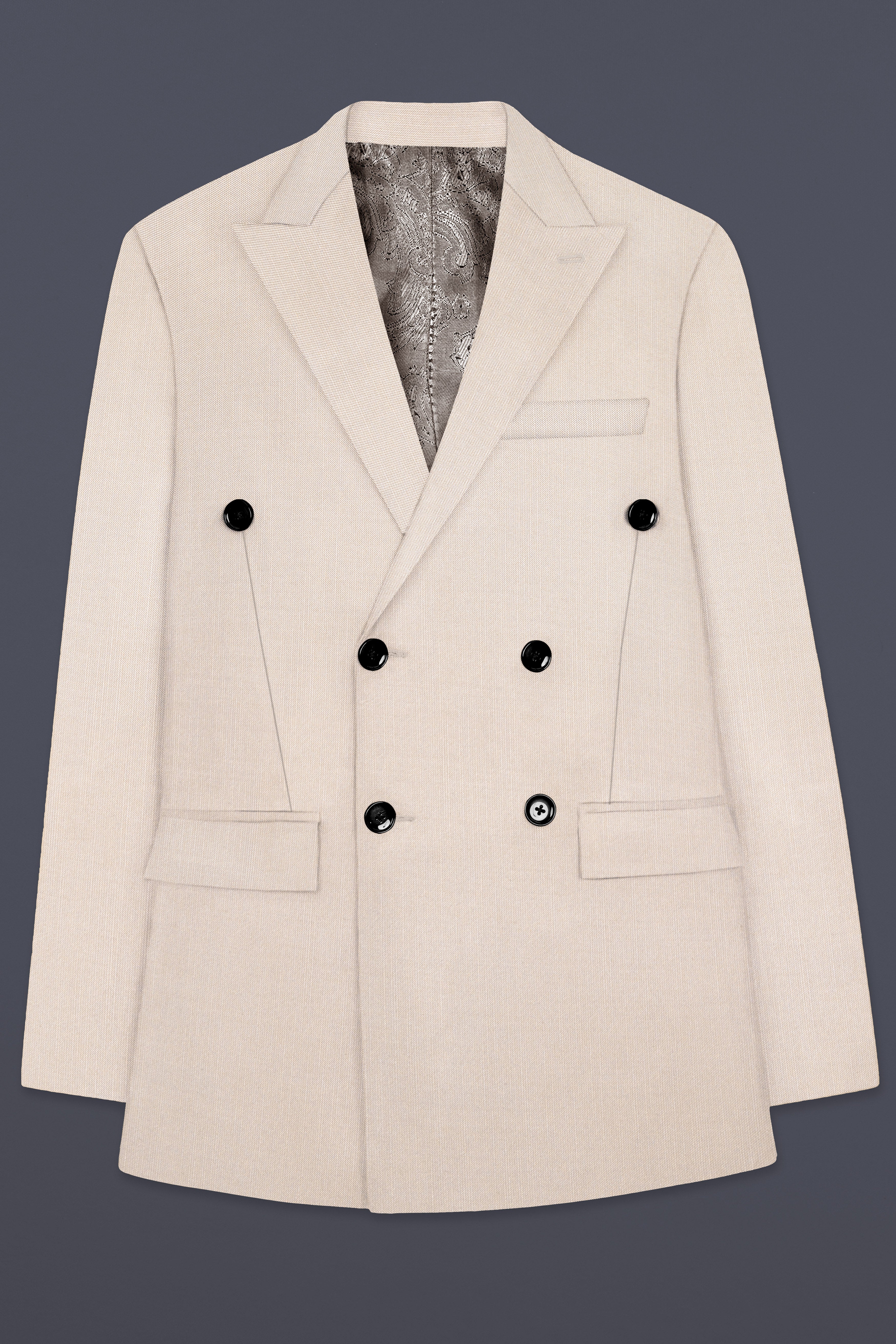 Velivon-Bizarre Cream Solid Wool Rich Double Breasted Stretchable traveler Suit