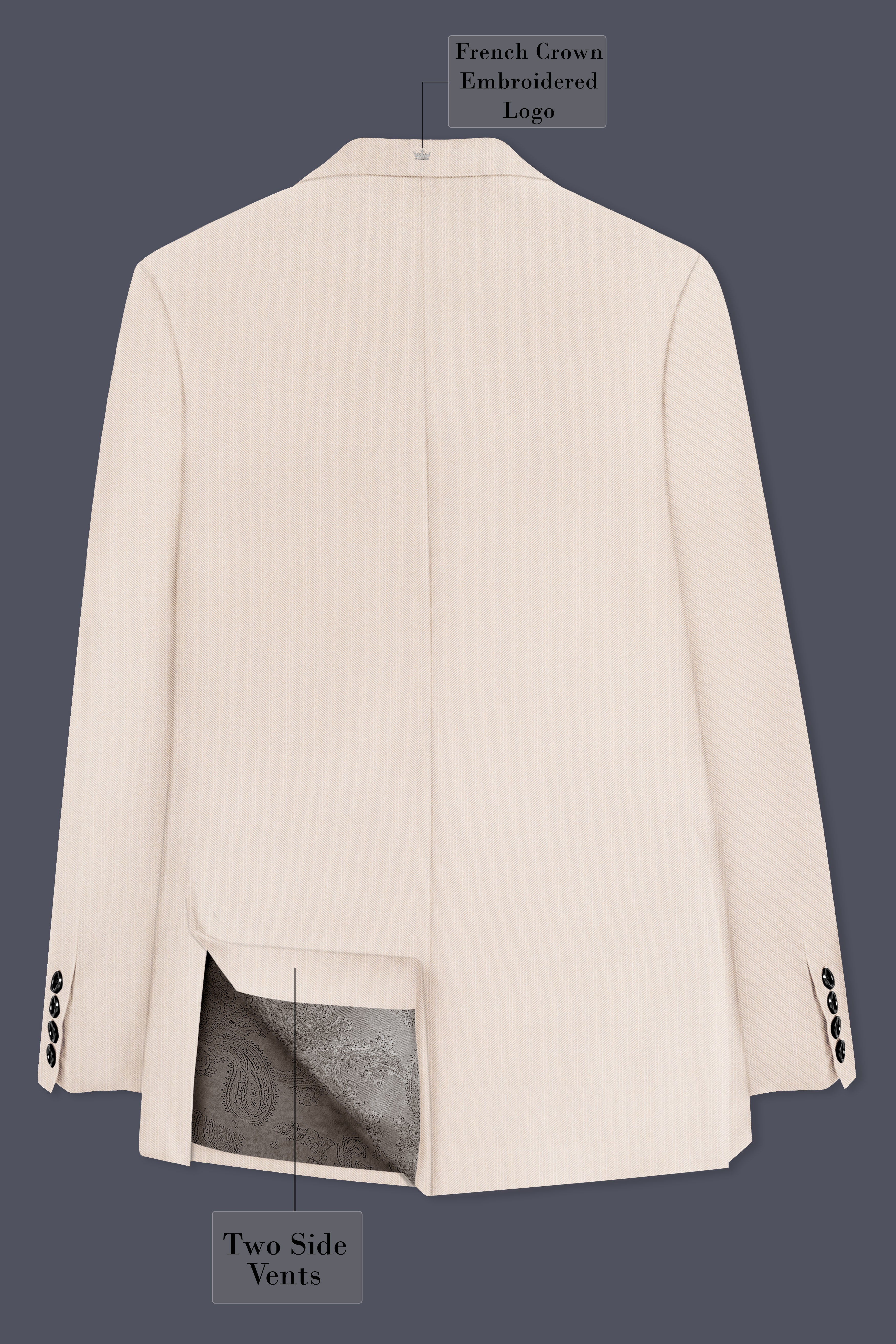 Velivon-Bizarre Cream Solid Wool Rich Double Breasted Stretchable traveler Suit