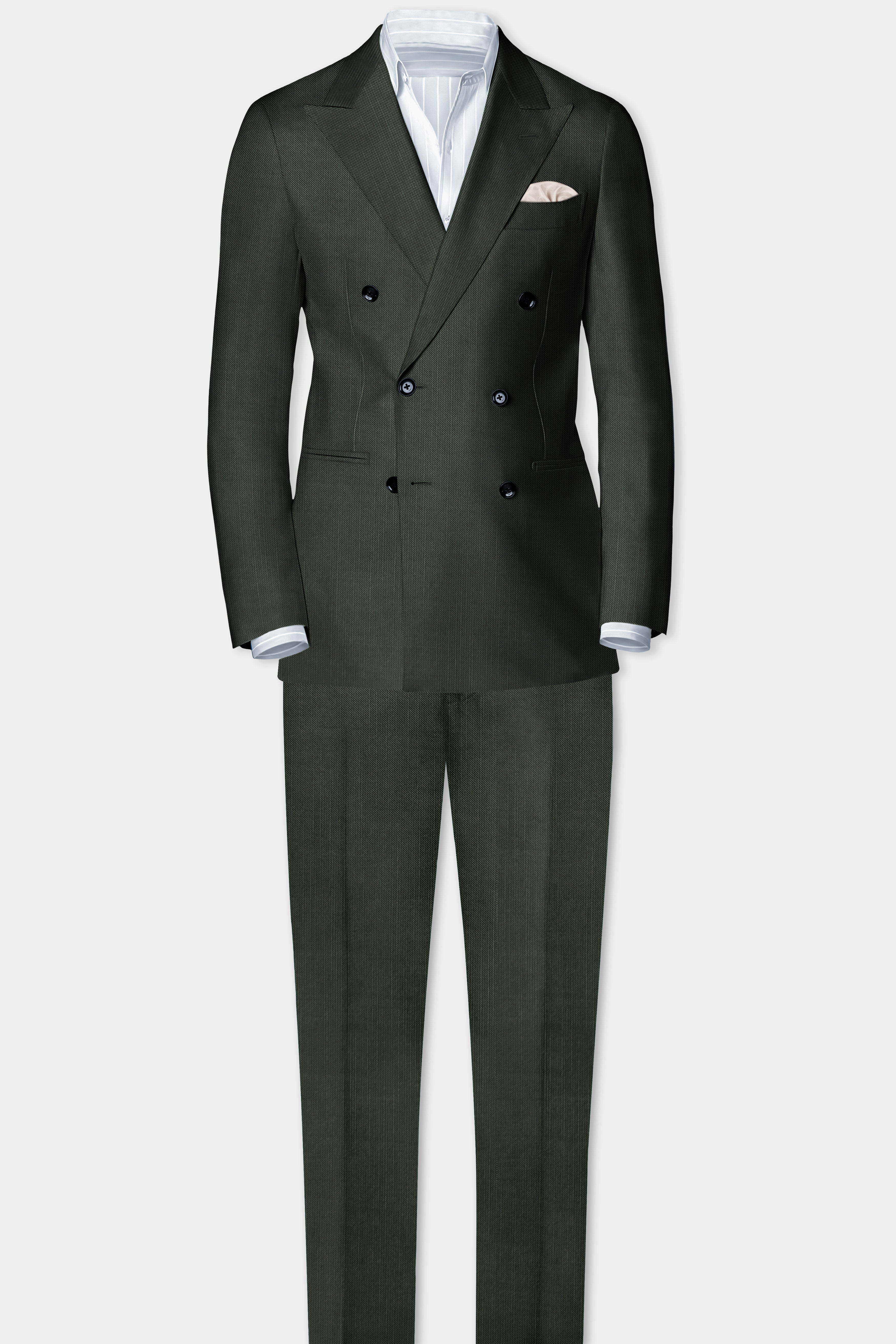 Shafton-Mine Shaft Green Solid Wool Rich Double Breasted Stretchable traveler Suit