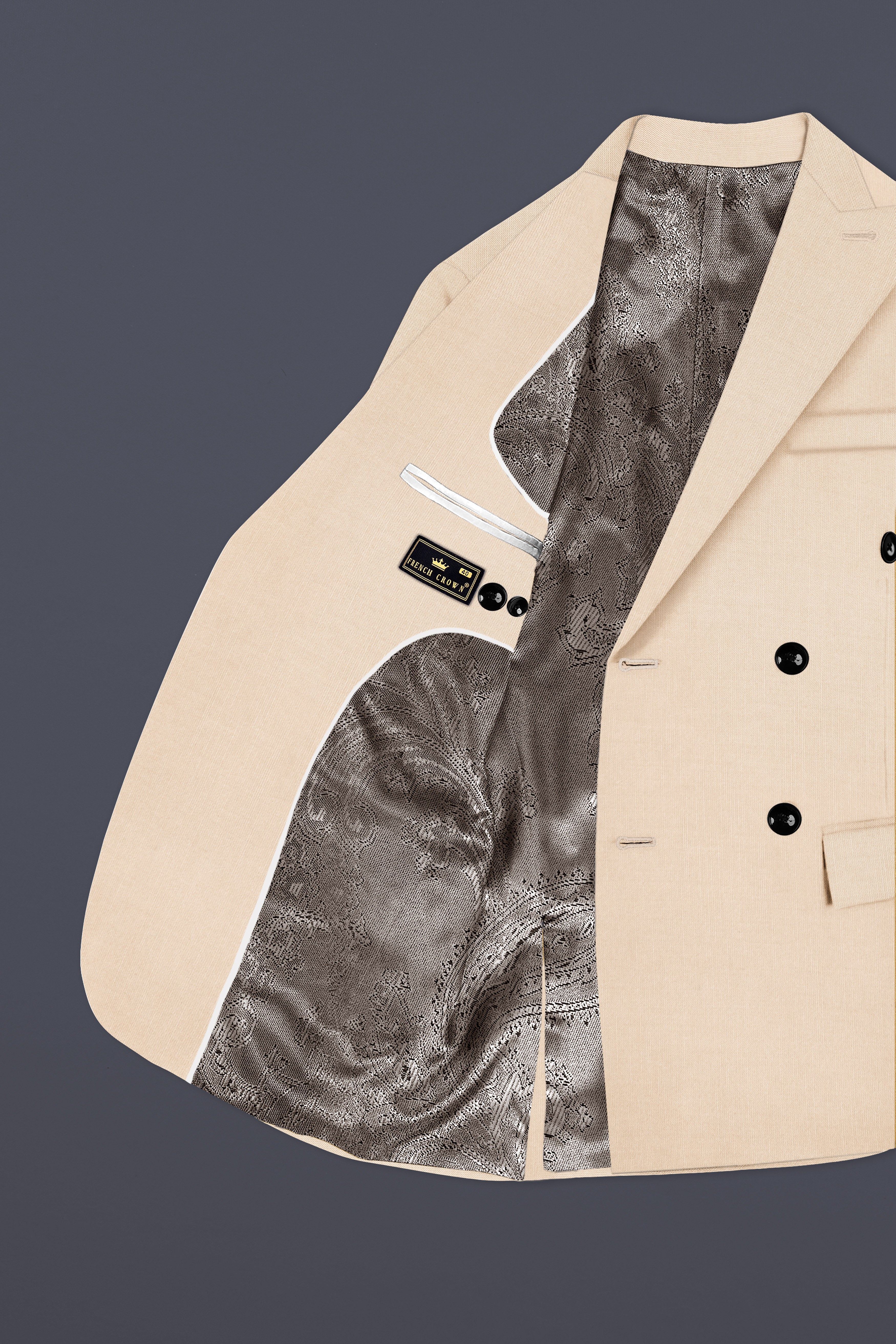 Biscotti-Parchment Cream Solid Wool Rich Double Breasted Stretchable traveler Suit