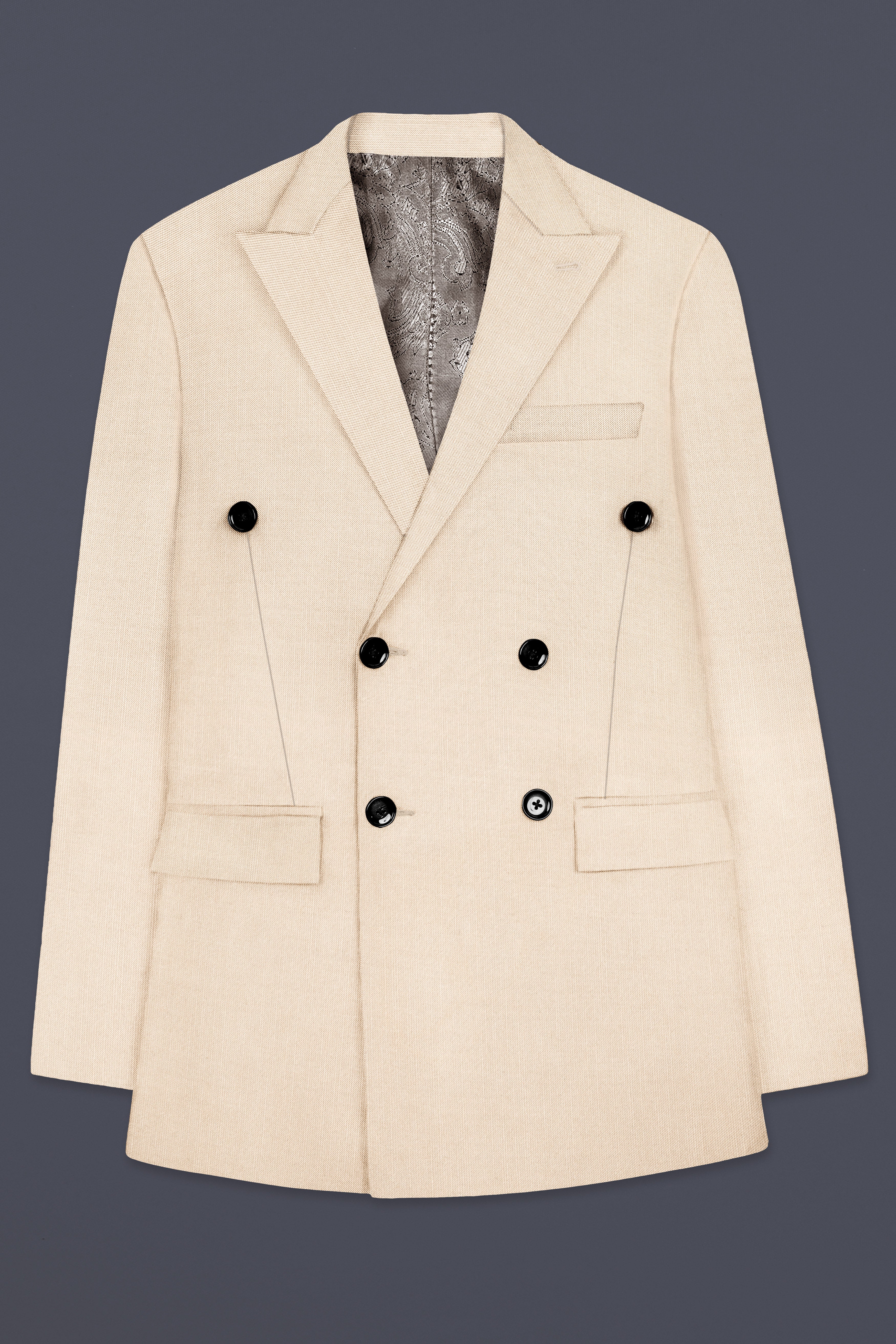 Biscotti-Parchment Cream Solid Wool Rich Double Breasted Stretchable traveler Suit