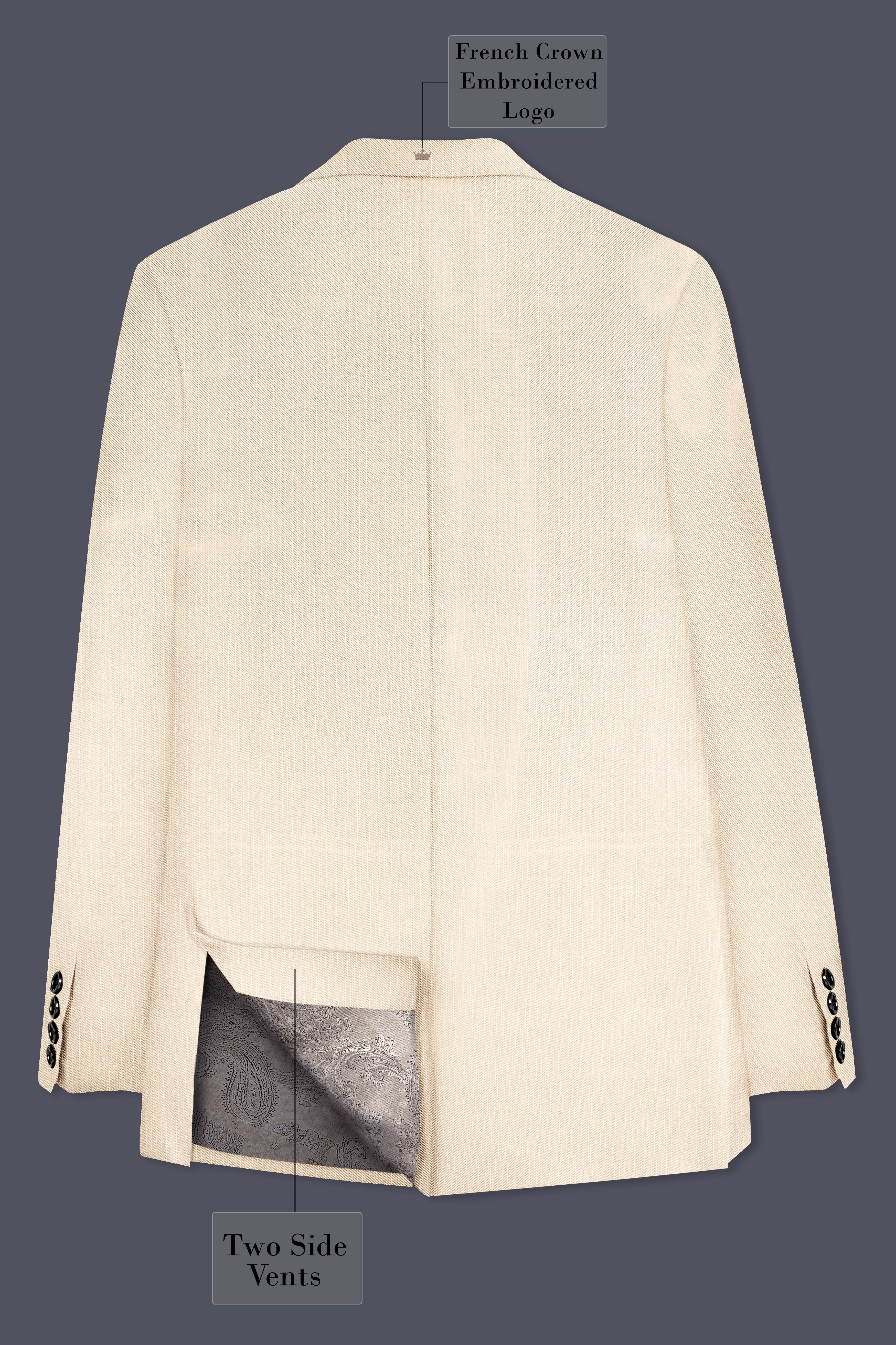 Biscotti-Parchment Cream Solid Wool Rich Double Breasted Stretchable traveler Suit