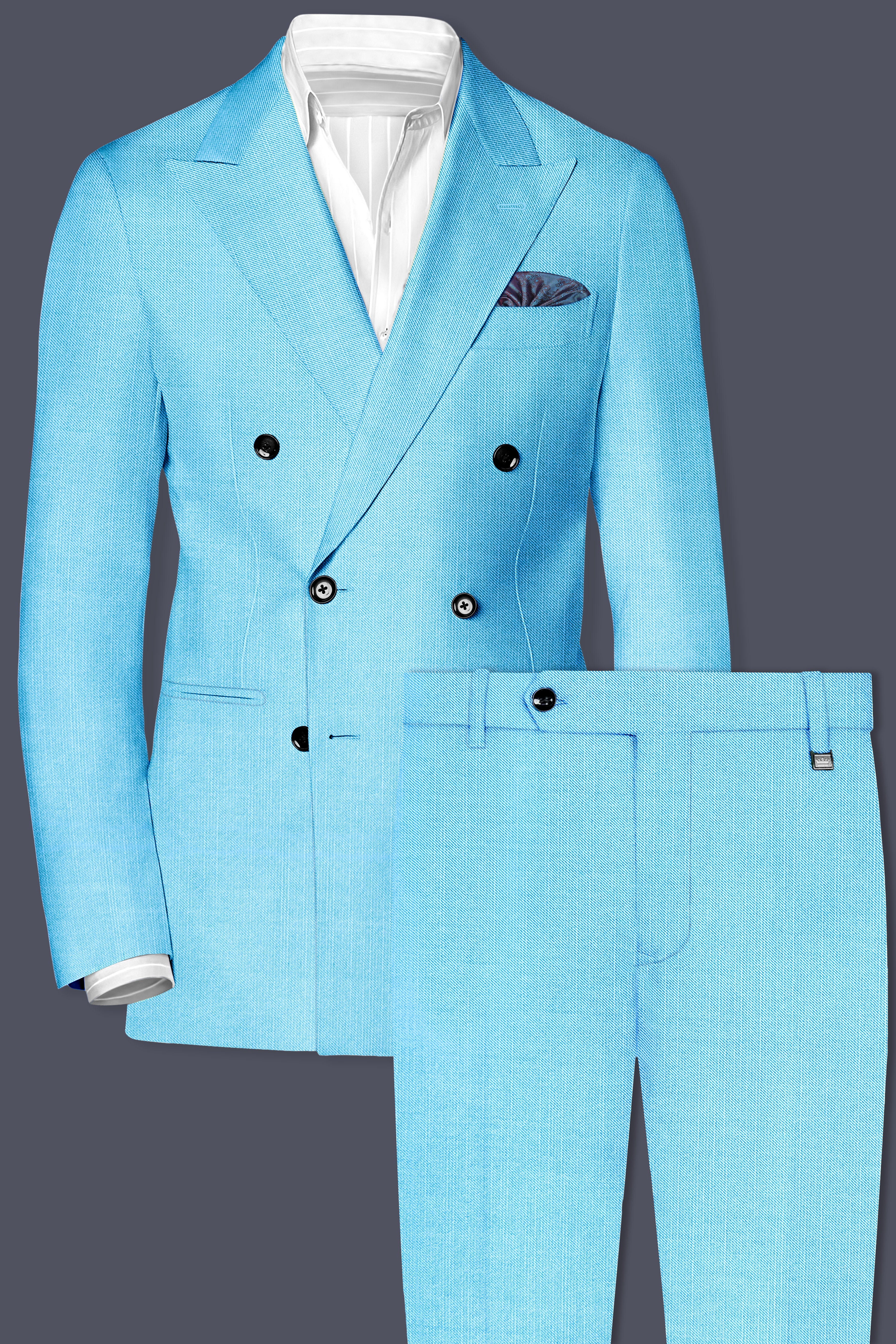 Iceland-Aquamarine Blue Solid Wool Rich Double Breasted Slight Stretch Suit