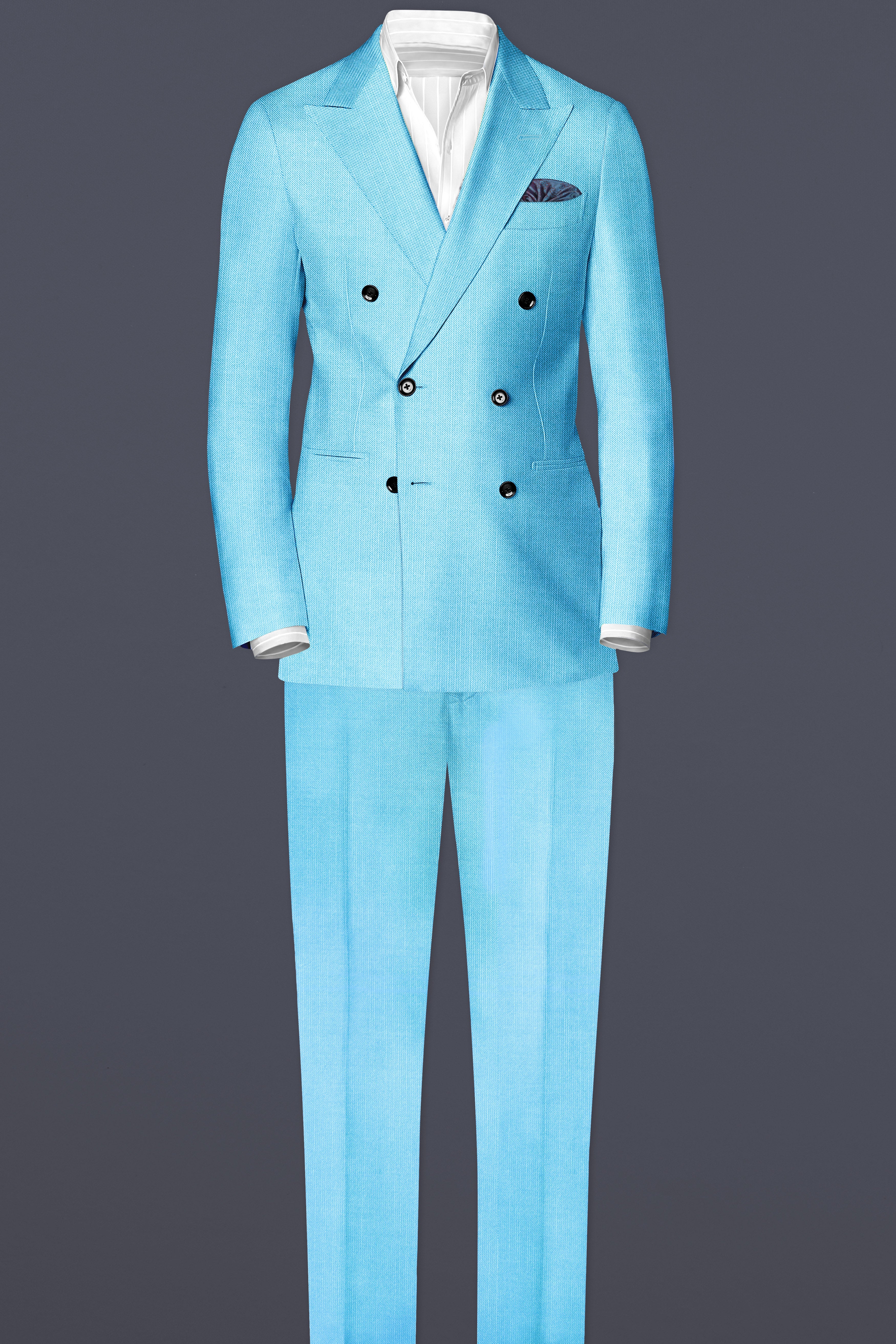 Iceland-Aquamarine Blue Solid Wool Rich Double Breasted Slight Stretch Suit