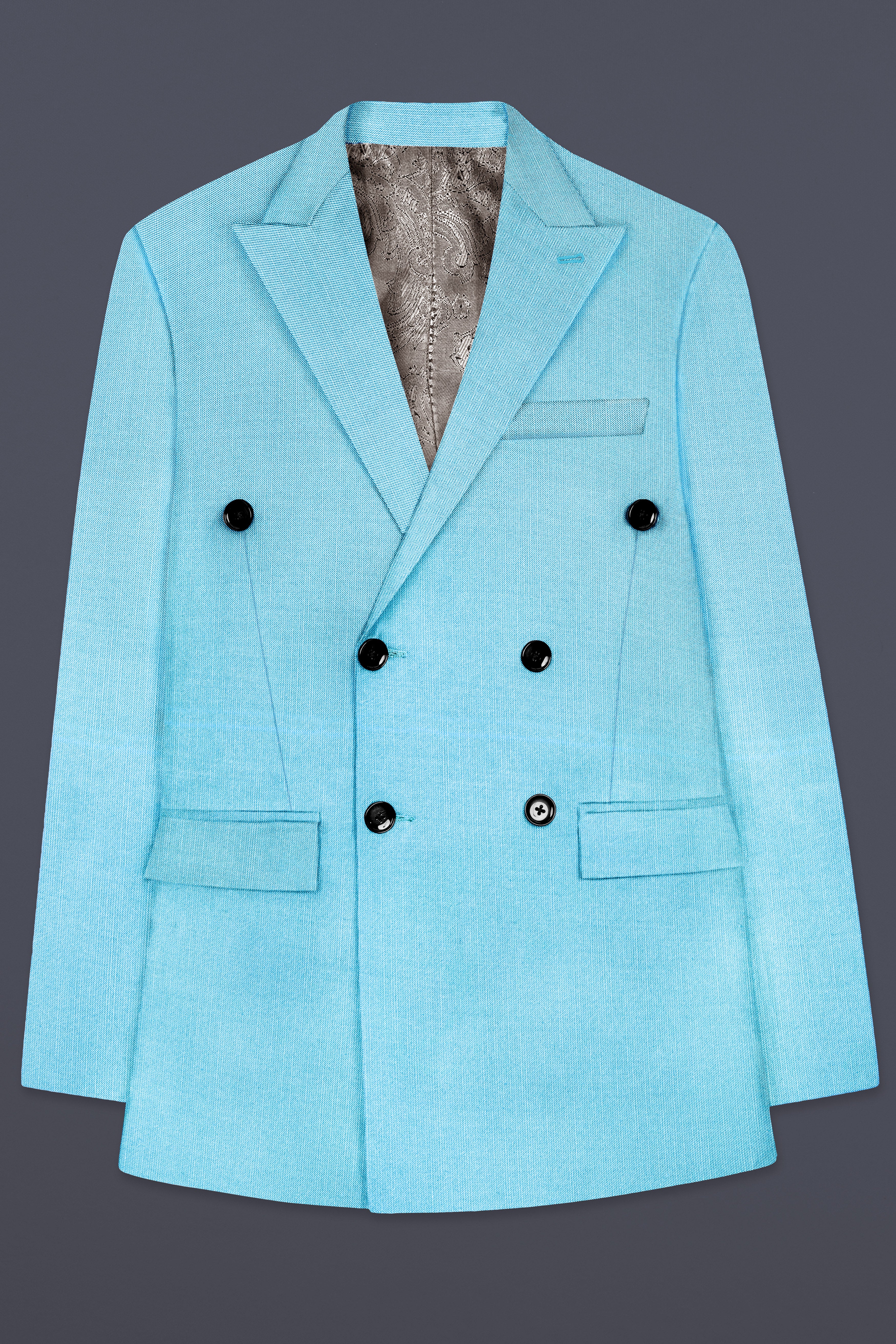 Iceland-Aquamarine Blue Solid Wool Rich Double Breasted Slight Stretch Suit