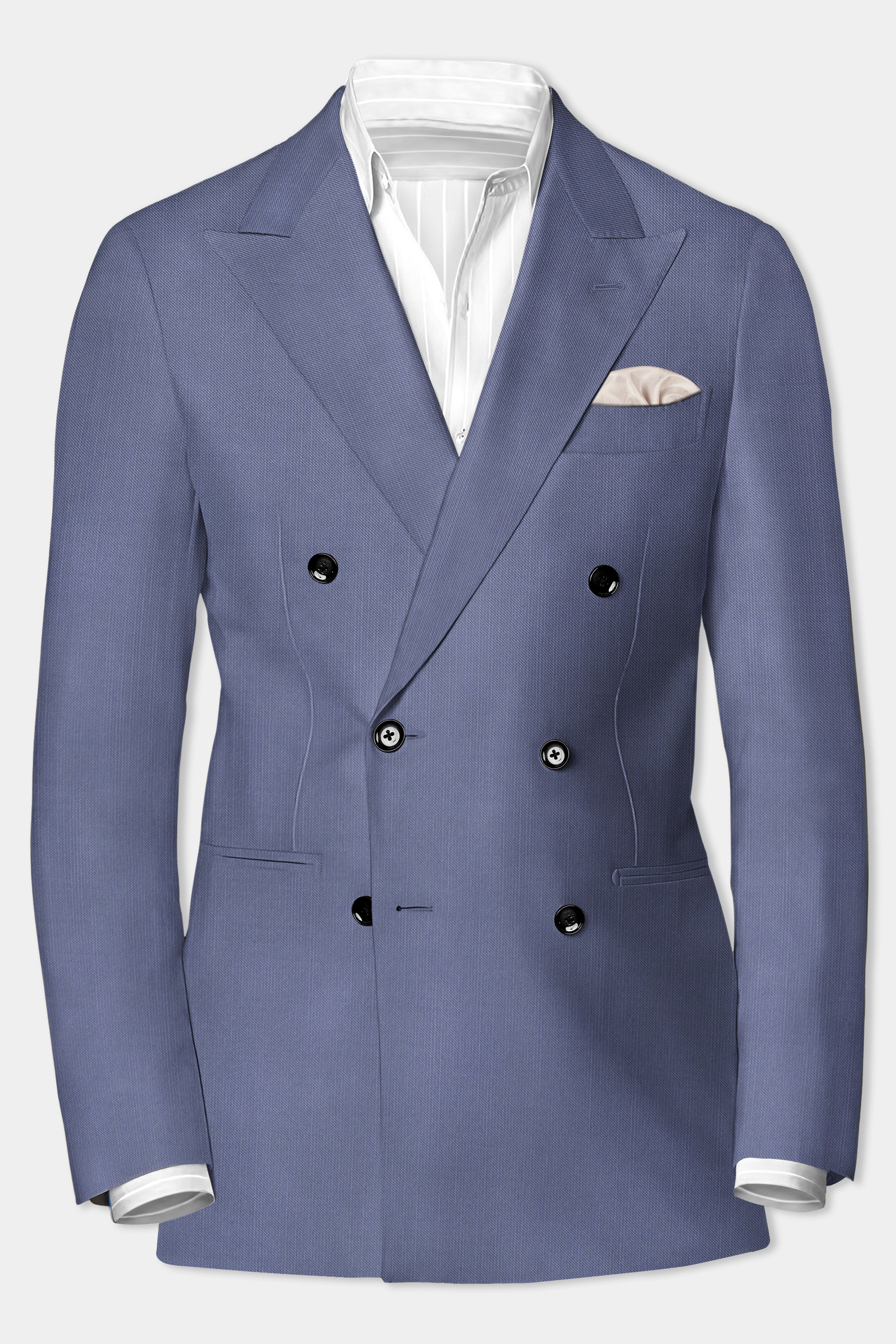 Zenith-Comet Blue Solid Wool Rich Double Breasted Stretchable traveler Suit