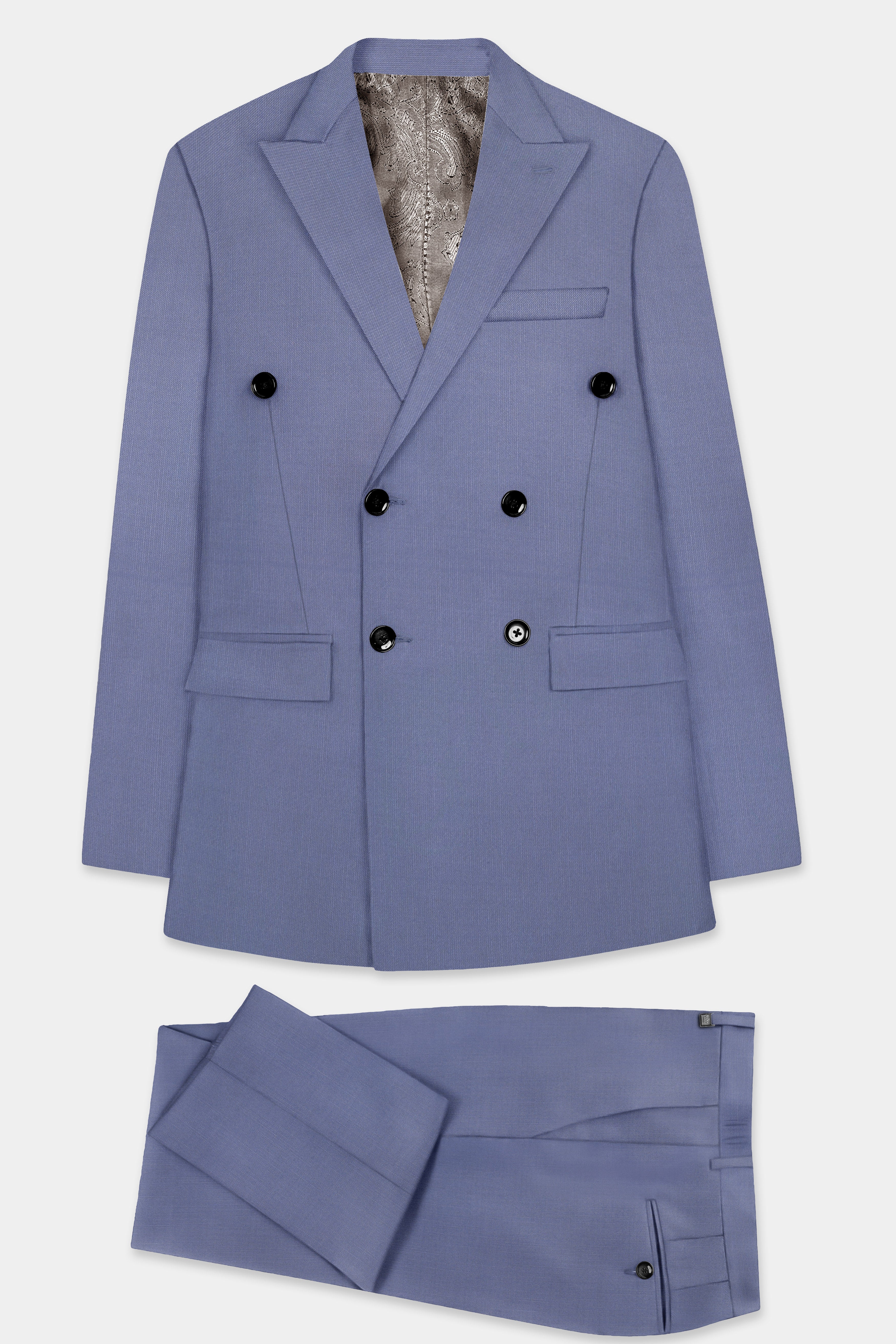 Zenith-Comet Gray Solid Wool Rich Double Breasted Slight Stretch Suit