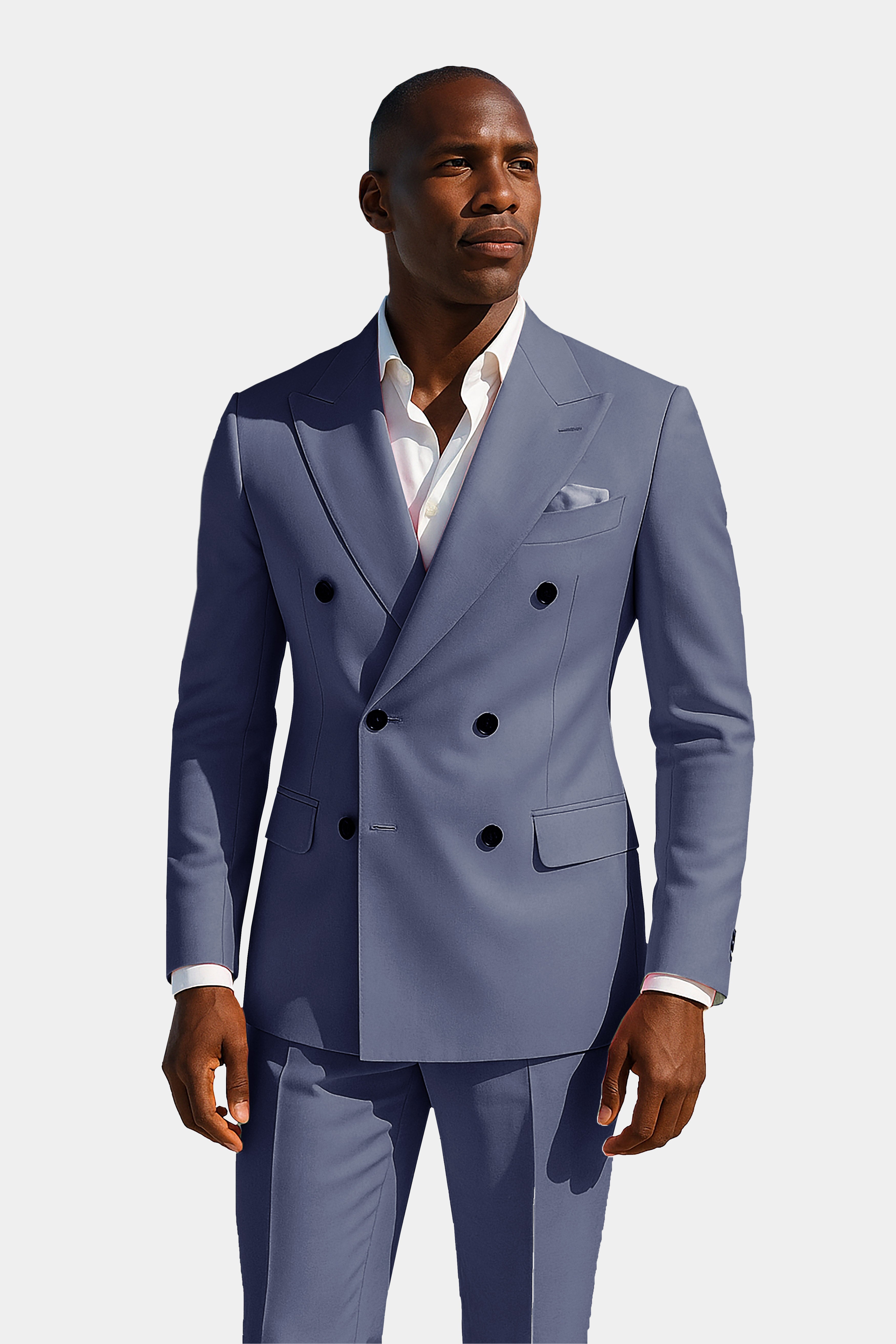 Zenith-Comet Gray Solid Wool Rich Double Breasted Slight Stretch Suit