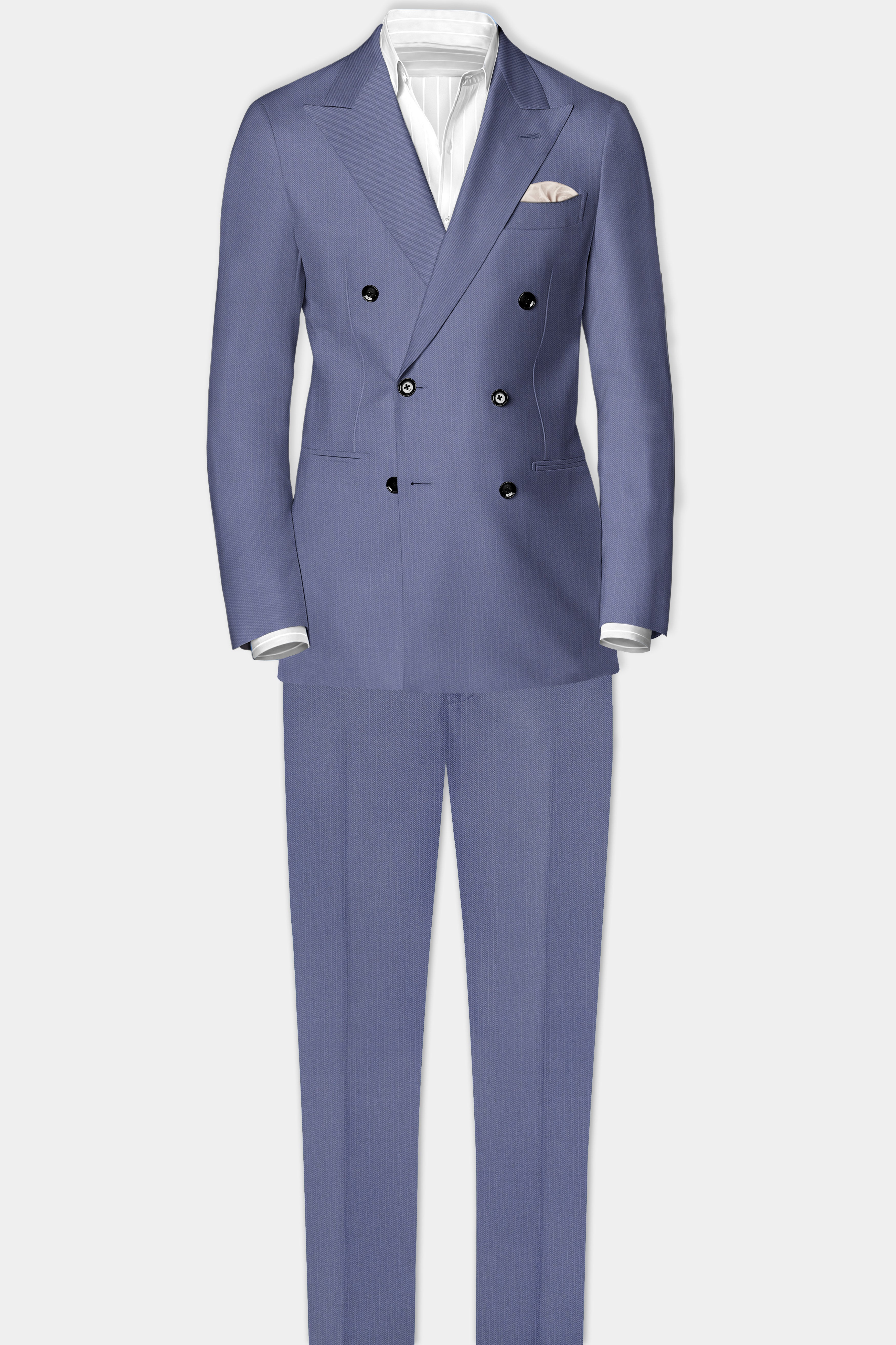 Zenith-Comet Blue Solid Wool Rich Double Breasted Stretchable traveler Suit
